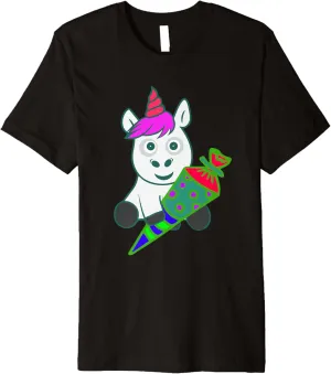 Cute unicorn child school child schooling with school bag Premium T-Shirt