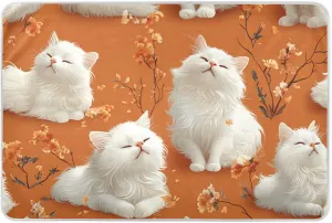 Cute White Cats Orange Extra Large Resuable Toddler Mattress Pads Water Resistant Bed Wetting Pad Machine Washable Pee Mats for Toddler Kids 52" L x 34" W