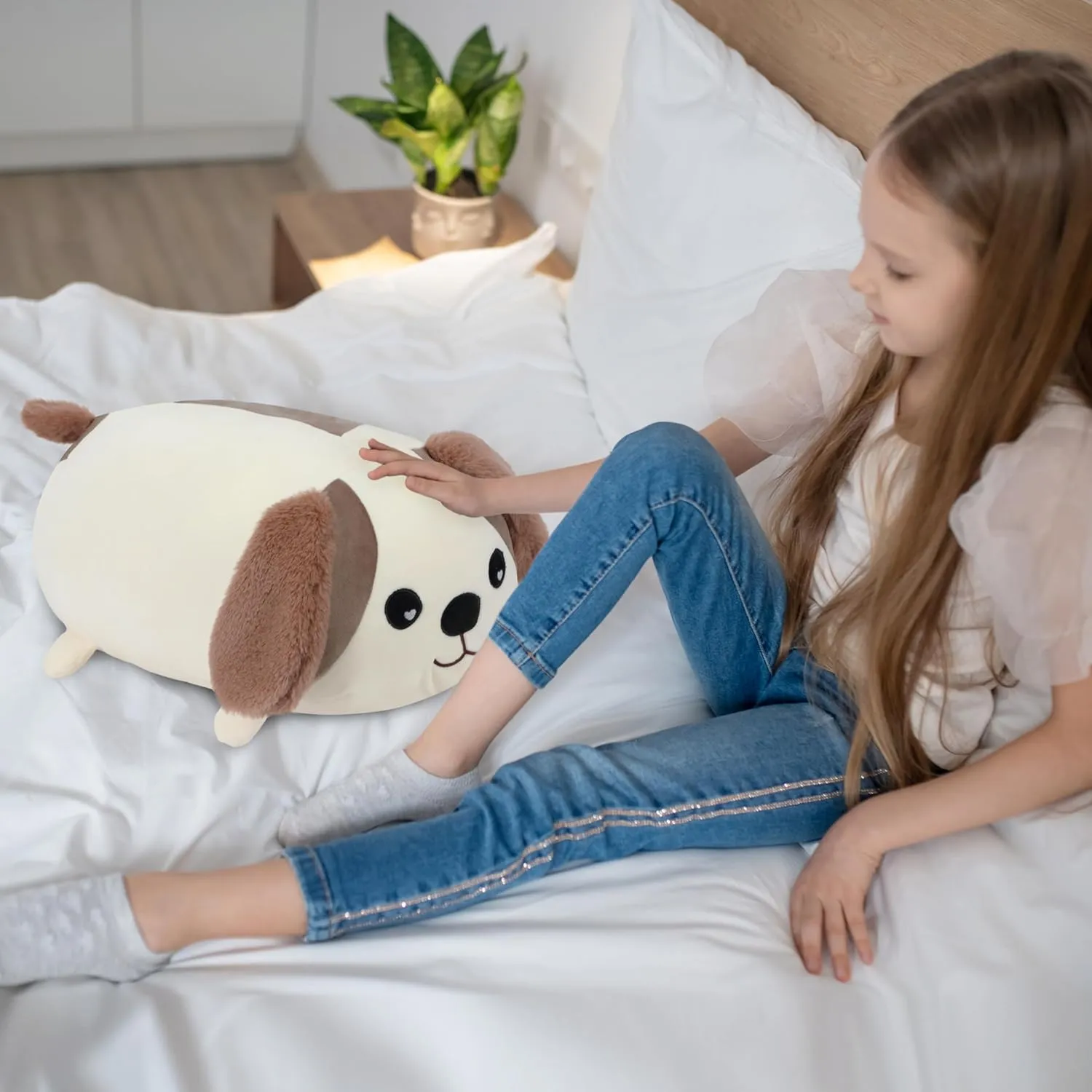 Cuteoy 17.7" Puppy Stuffed Animal Plush Pillow Soft Comfortable Plushies Large Throw Body Pillow Sleeping Dog Plush Toy for Girls Boys Birthday
