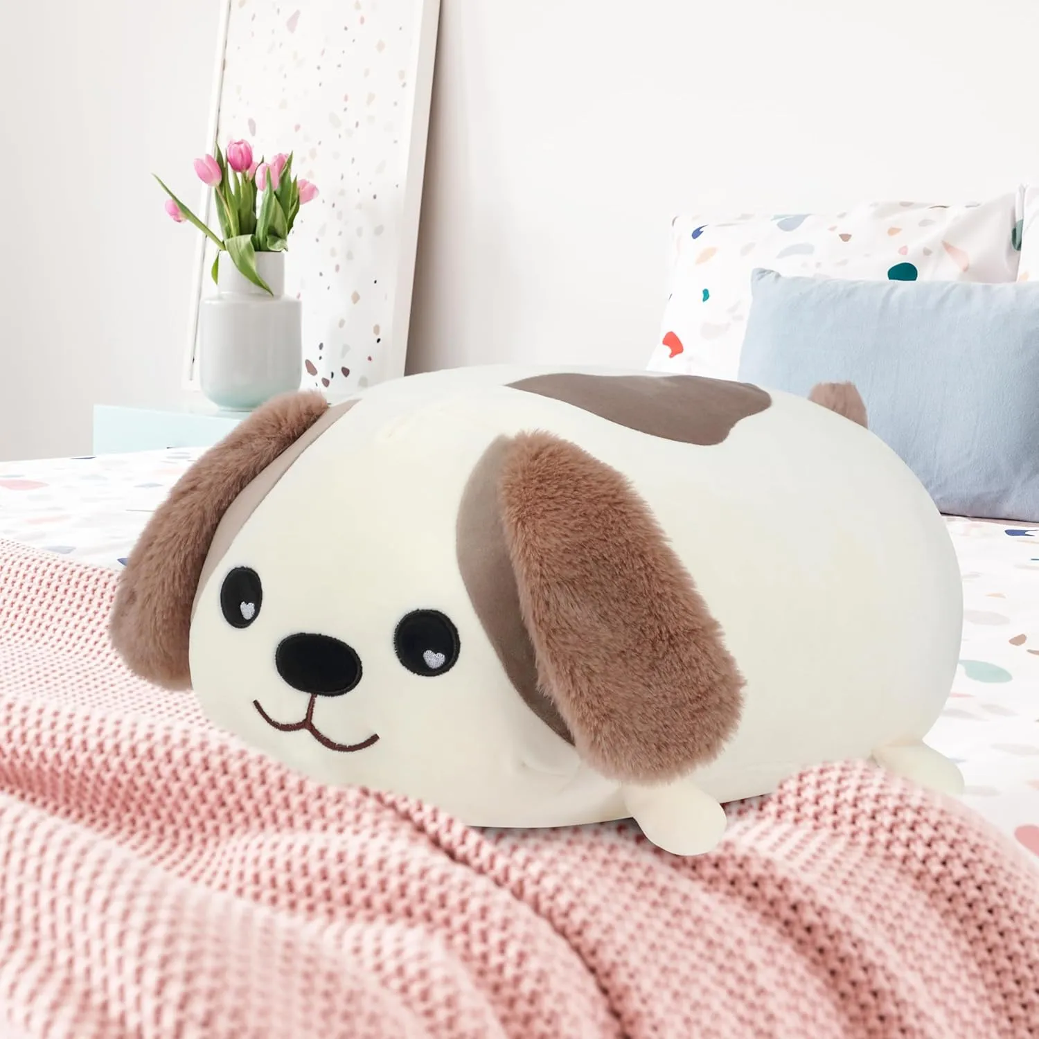 Cuteoy 17.7" Puppy Stuffed Animal Plush Pillow Soft Comfortable Plushies Large Throw Body Pillow Sleeping Dog Plush Toy for Girls Boys Birthday