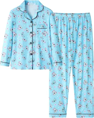CYCHELRY Big Girls Cartoon Pajamas Set-2PCS Button Down Long Sleeve and Pants Teens PJS Set Size 6-16
