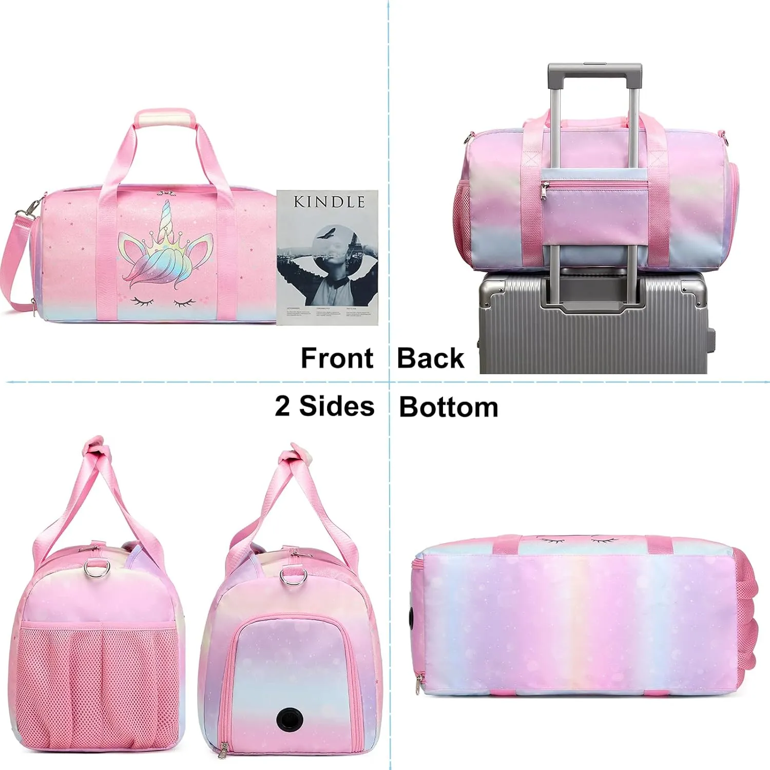 Dance Bag for Girls Unicorn Glitter Rainbow Duffle Bag Ballet Bag for Girls Travel Overnight Bag Girls Sports Gym Bag with Shoe Compartment