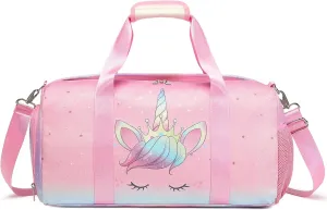 Dance Bag for Girls Unicorn Glitter Rainbow Duffle Bag Ballet Bag for Girls Travel Overnight Bag Girls Sports Gym Bag with Shoe Compartment