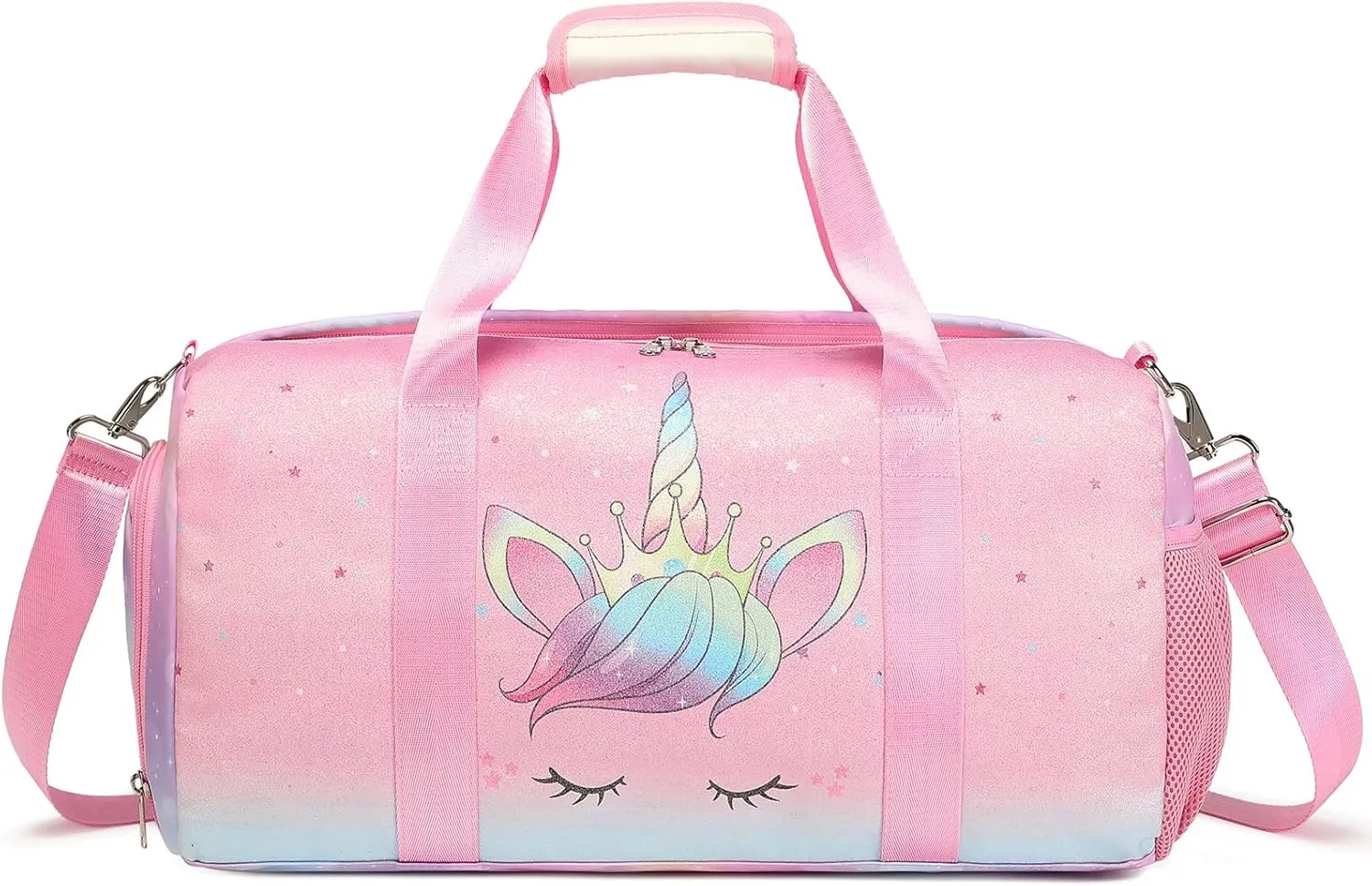 Dance Bag for Girls Unicorn Glitter Rainbow Duffle Bag Ballet Bag for Girls Travel Overnight Bag Girls Sports Gym Bag with Shoe Compartment