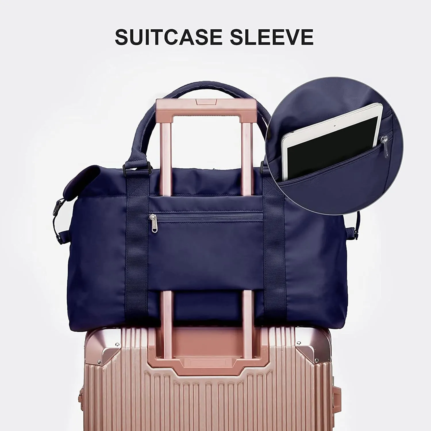 Dark Blue Sport Travel Duffle Bag Large Gym Tote Bag for Women, Weekender Bag Carry on Bag for Airplane, Ladies Beach Overnight Bag Waterproof Luggage Bags with Wet Pocket