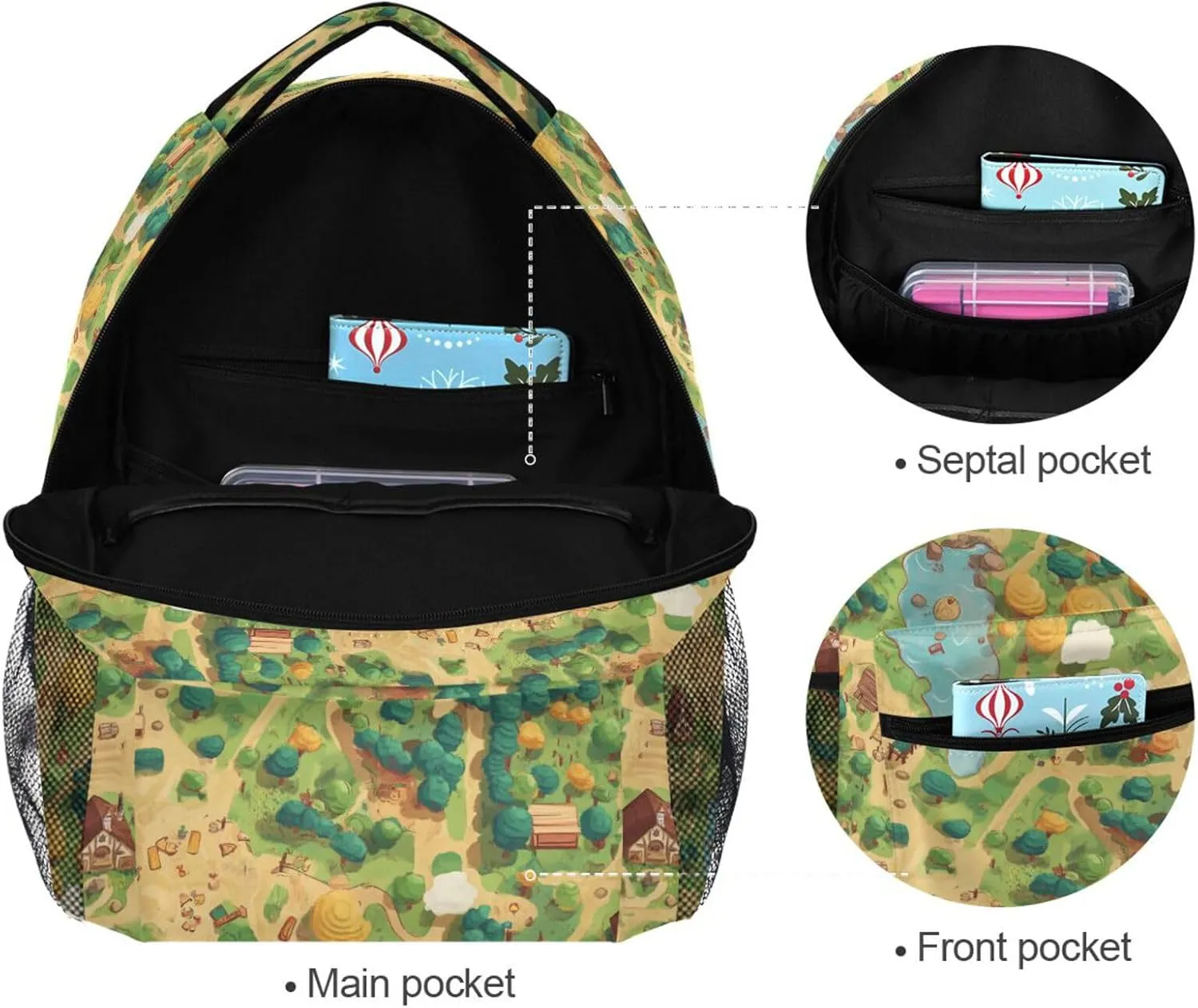 Day Backpack for Women Men Fashion School Bag with Chest Strap for Travel Trip Vintage Game Map