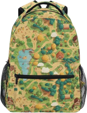 Day Backpack for Women Men Fashion School Bag with Chest Strap for Travel Trip Vintage Game Map