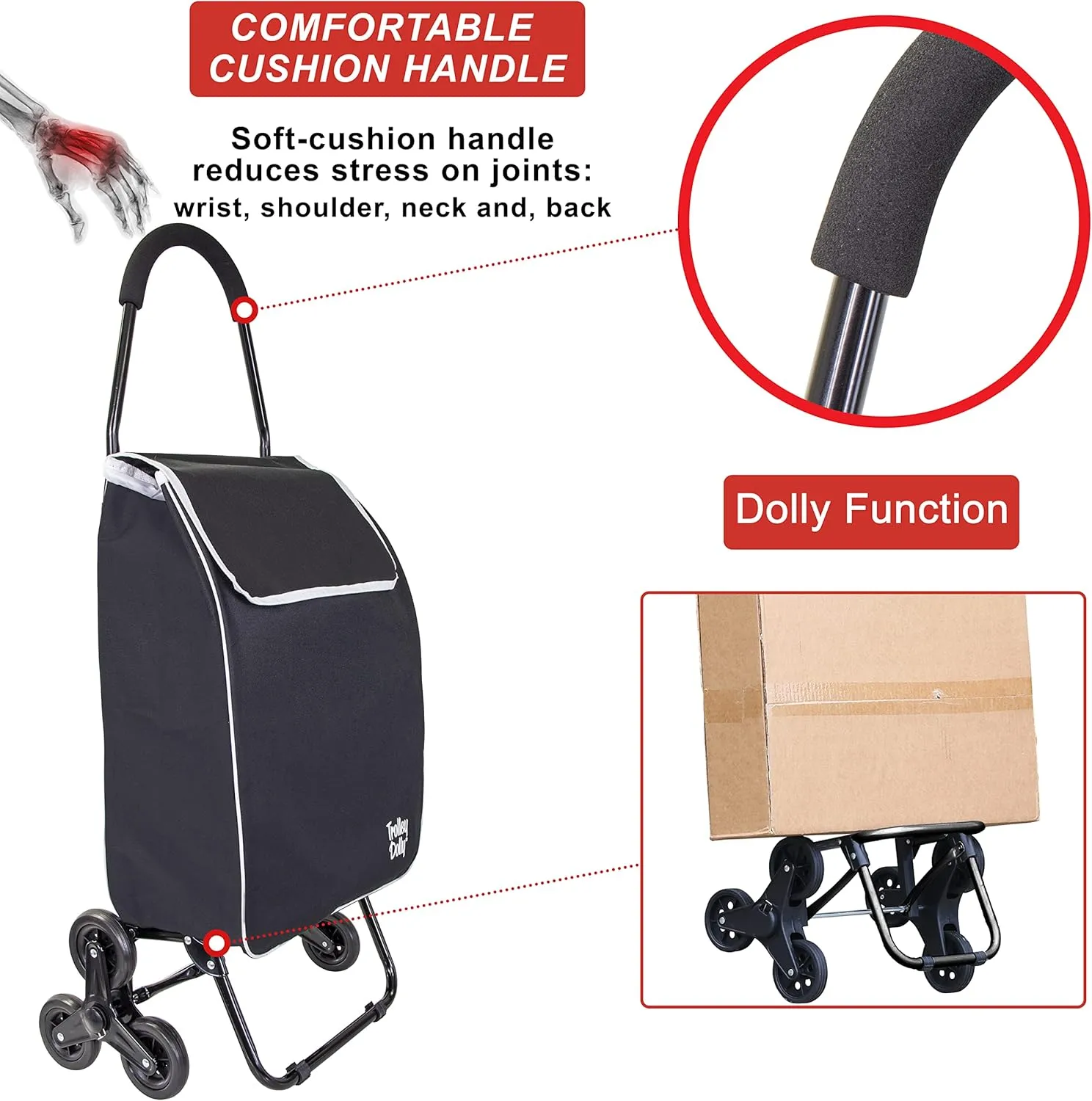 dbest products Stair Climber Trolley Dolly Sport Grocery Cart 3 Wheels Heavy Duty Shopping Hand Truck Made for Condos Apartments, 40 inch Handle Height Carrito de Compras con Ruedas, Black
