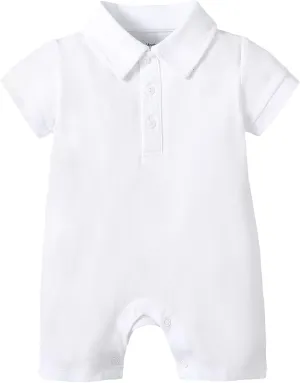DEFAHN Baby Boy Polo Romper Short Sleeve Solid Bodysuit Jumpsuit Collared Onsies Pique Infant One-Piece Outfit