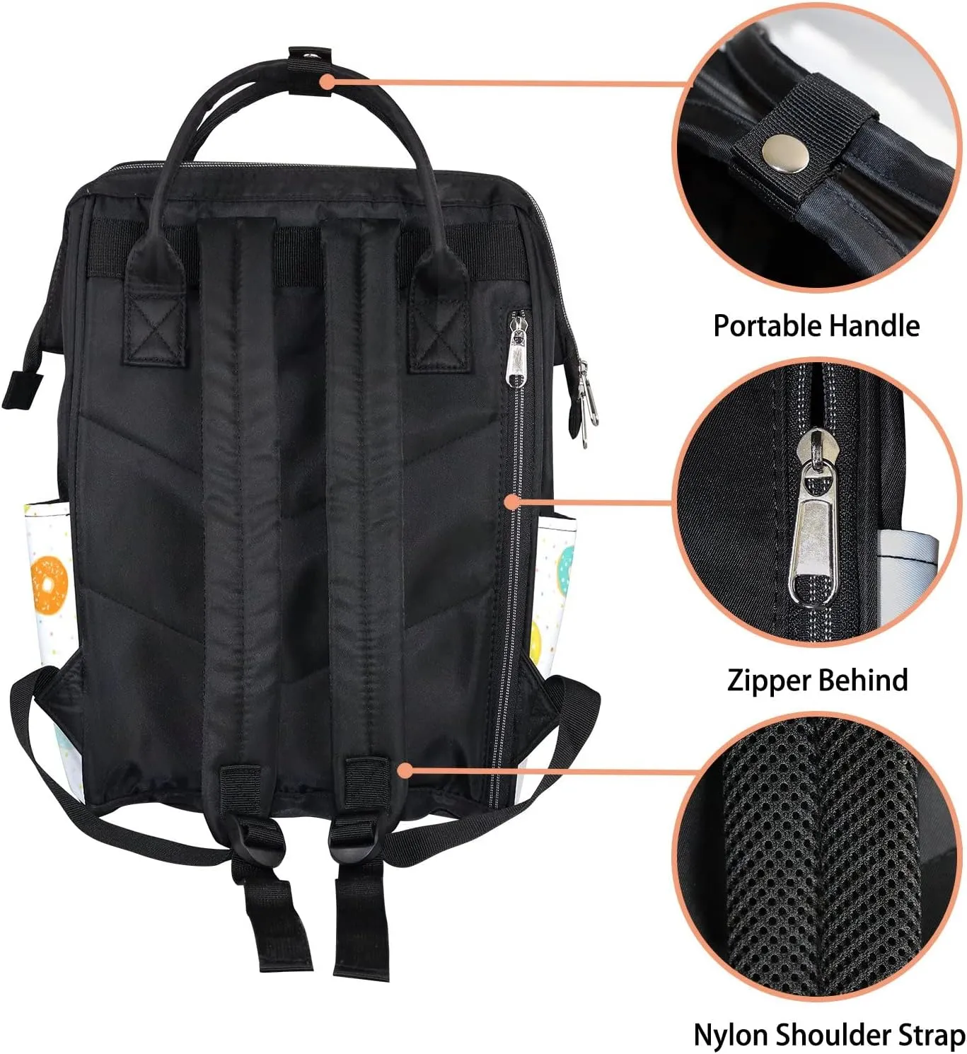 Delicate Different Glazed Donuts Diaper Bag Backpack Waterproof Backpack Baby Nappy Changing Bag for Travel Large Capacity Durable and Stylish for Woman