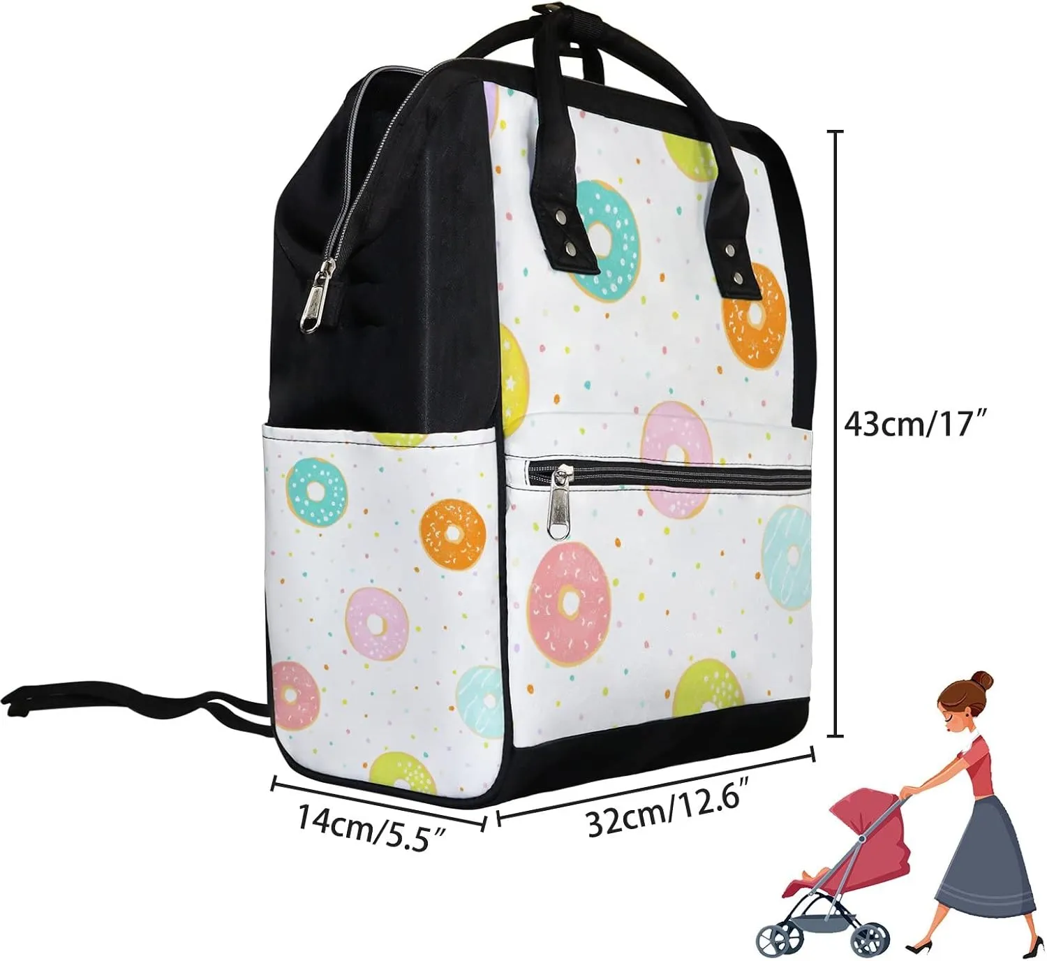 Delicate Different Glazed Donuts Diaper Bag Backpack Waterproof Backpack Baby Nappy Changing Bag for Travel Large Capacity Durable and Stylish for Woman