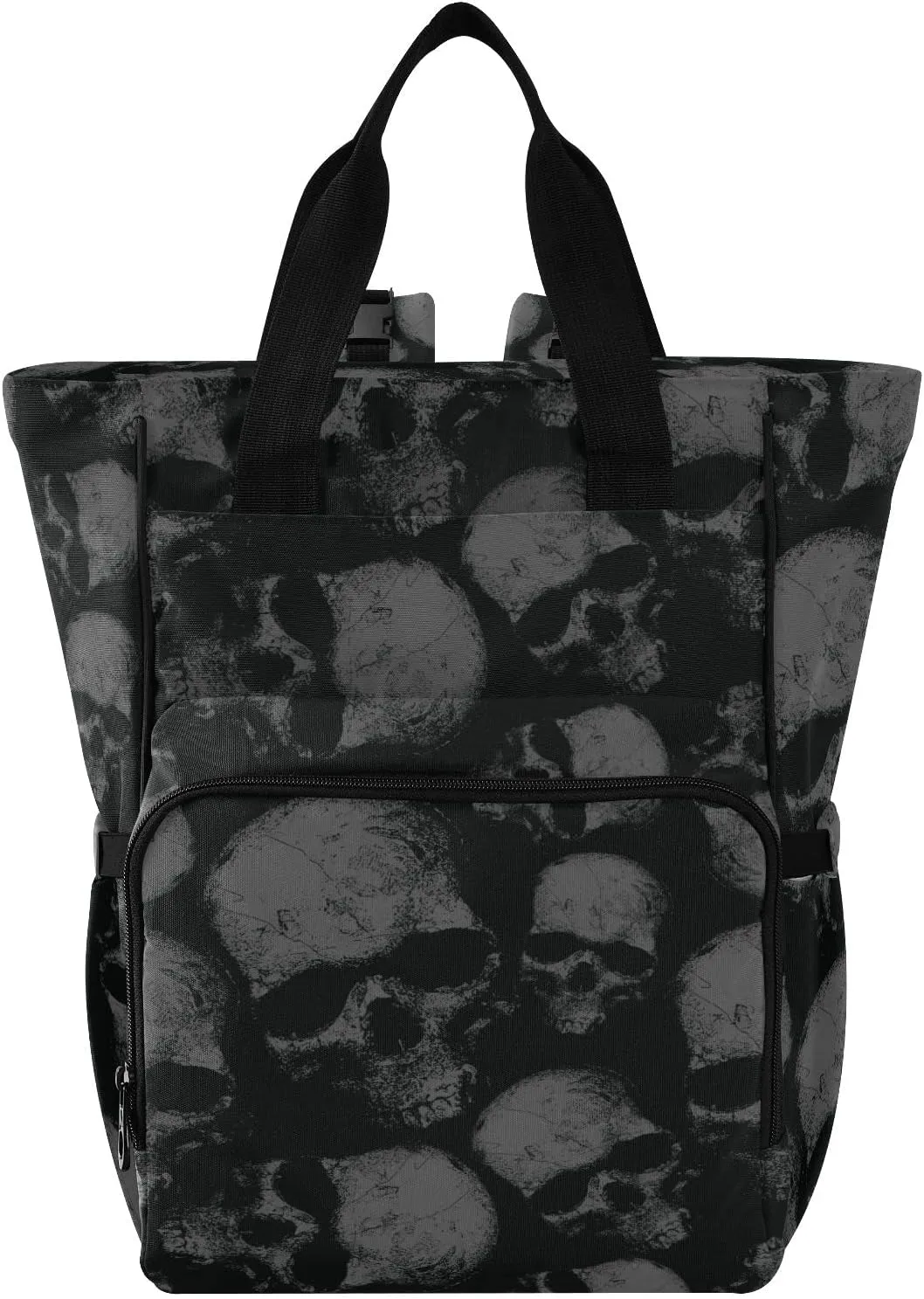 Diaper Backpack Grey Skulls Pattern Multifunctional Nappy Bag Tote Large Capacity with Stroller Straps Insulated Feeding Bottle inserts