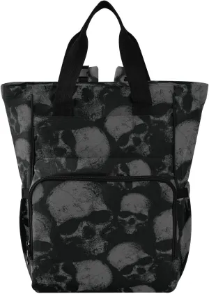 Diaper Backpack Grey Skulls Pattern Multifunctional Nappy Bag Tote Large Capacity with Stroller Straps Insulated Feeding Bottle inserts