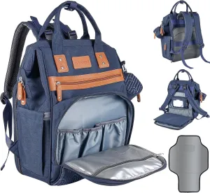 Diaper Backpack with Changing Pad, Baby Diaper Bag for Mom & Dad with Multipurpose Pockets, Large Stylish Baby Bag for Boy & Girl Toddler (Navy Blue)
