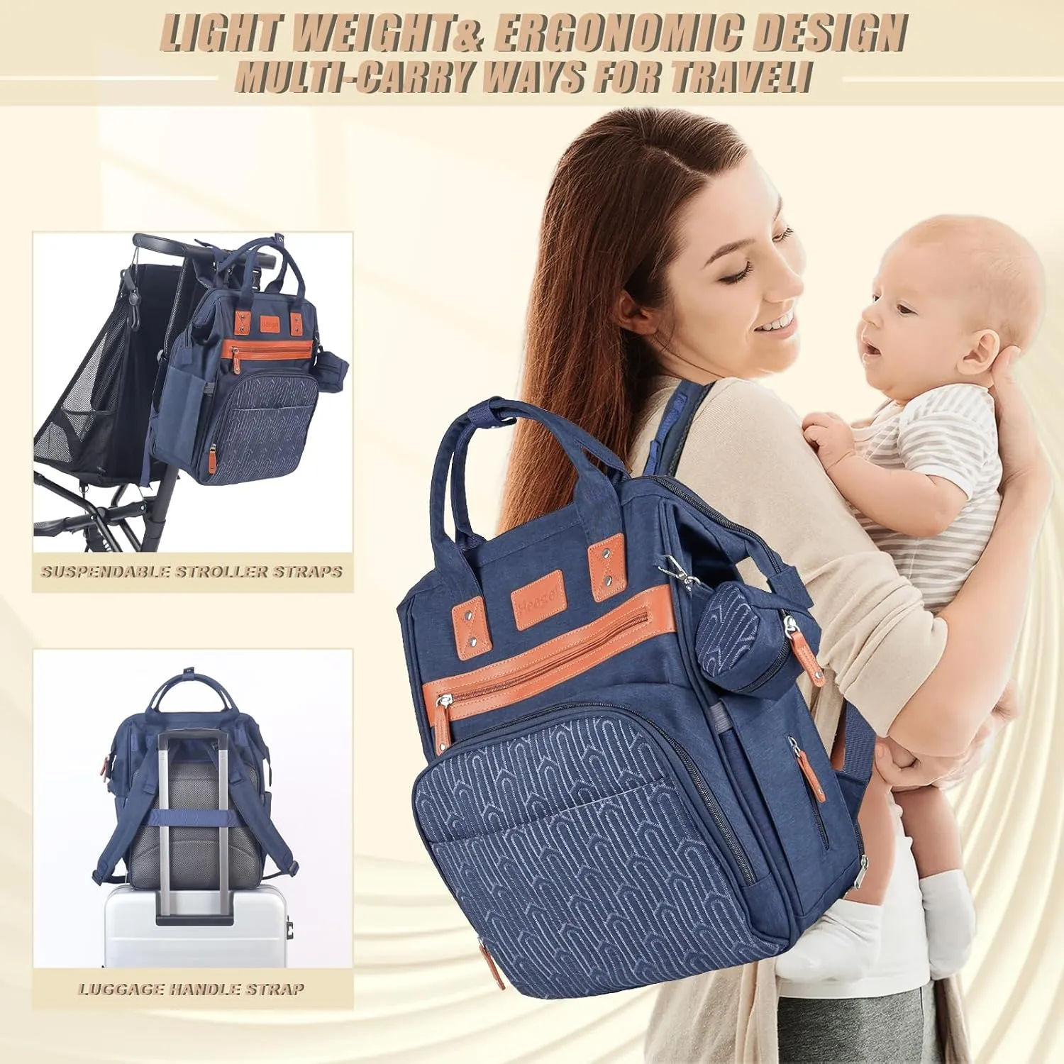 Diaper Backpack with Changing Pad, Baby Diaper Bag for Mom & Dad with Multipurpose Pockets, Large Stylish Baby Bag for Boy & Girl Toddler (Navy Blue)