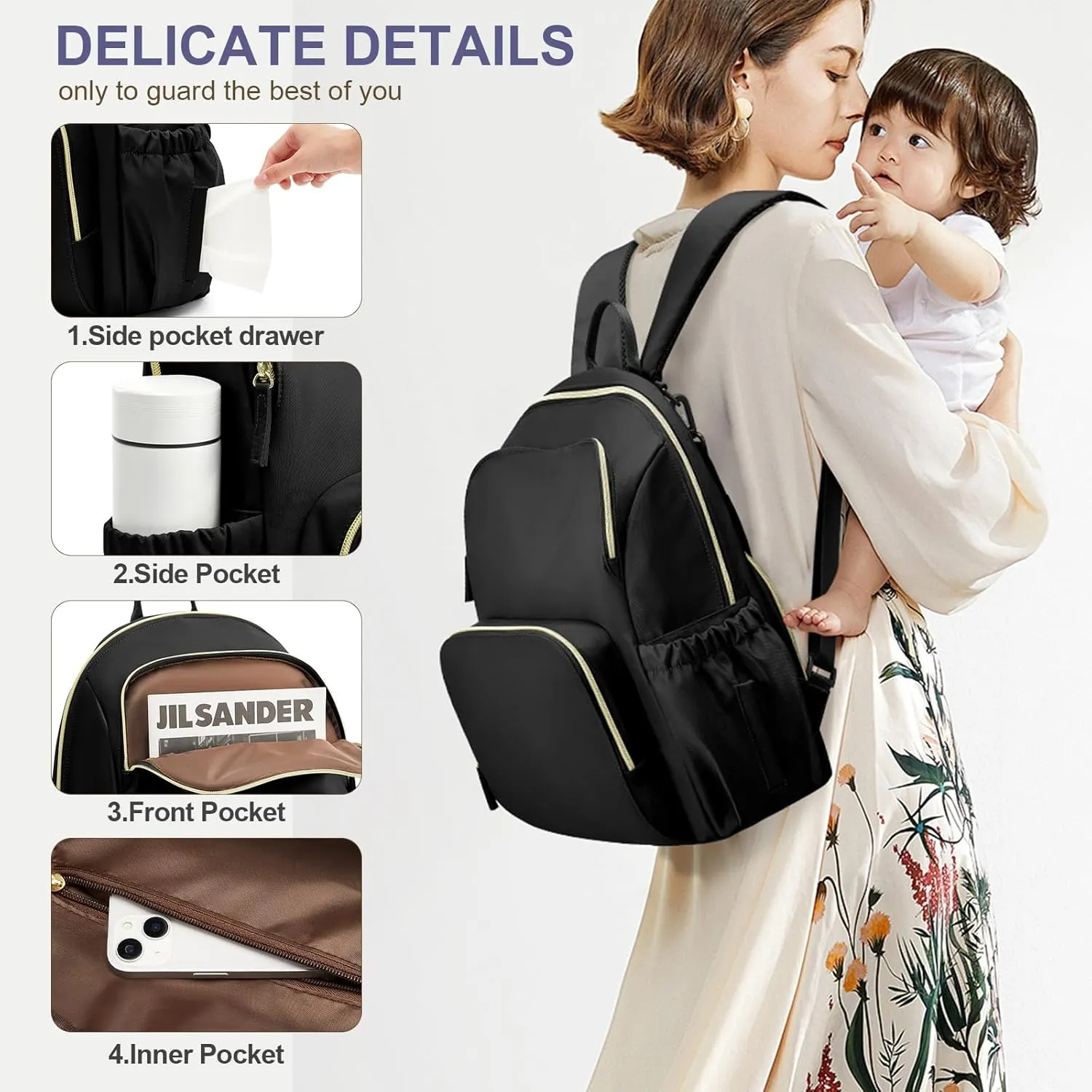 Diaper Bag Backpack, Baby Bags for Boys Girls, Large Waterproof Diaper Backpack, Multi Function Diaper Bags, Baby Registry Search, Shower Gifts Newborn Essentials for Mom, Black
