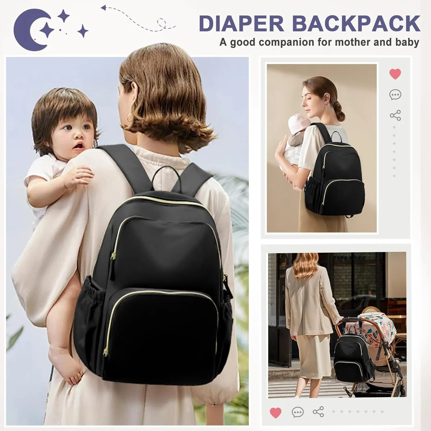 Diaper Bag Backpack, Baby Bags for Boys Girls, Large Waterproof Diaper Backpack, Multi Function Diaper Bags, Baby Registry Search, Shower Gifts Newborn Essentials for Mom, Black