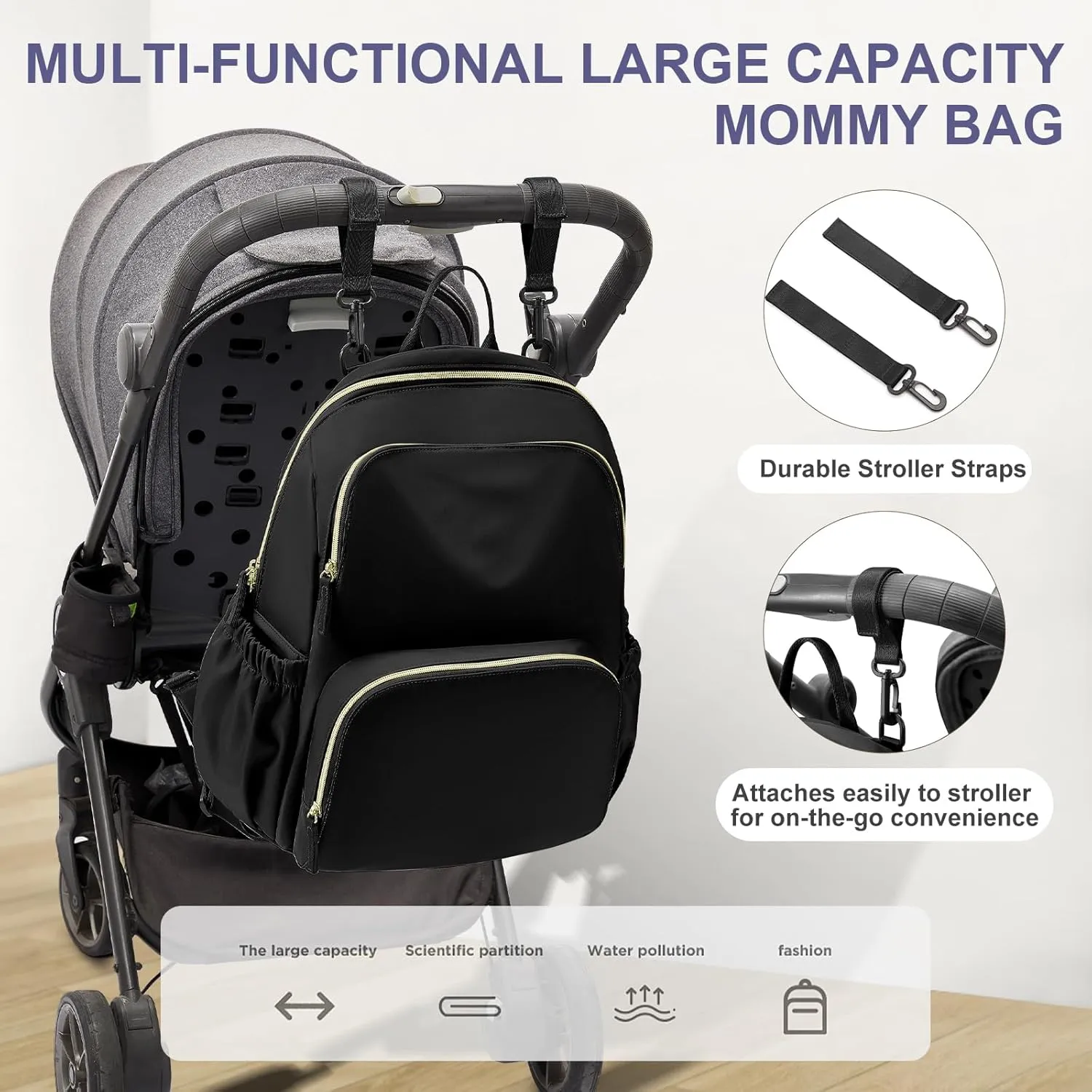 Diaper Bag Backpack, Baby Bags for Boys Girls, Large Waterproof Diaper Backpack, Multi Function Diaper Bags, Baby Registry Search, Shower Gifts Newborn Essentials for Mom, Black