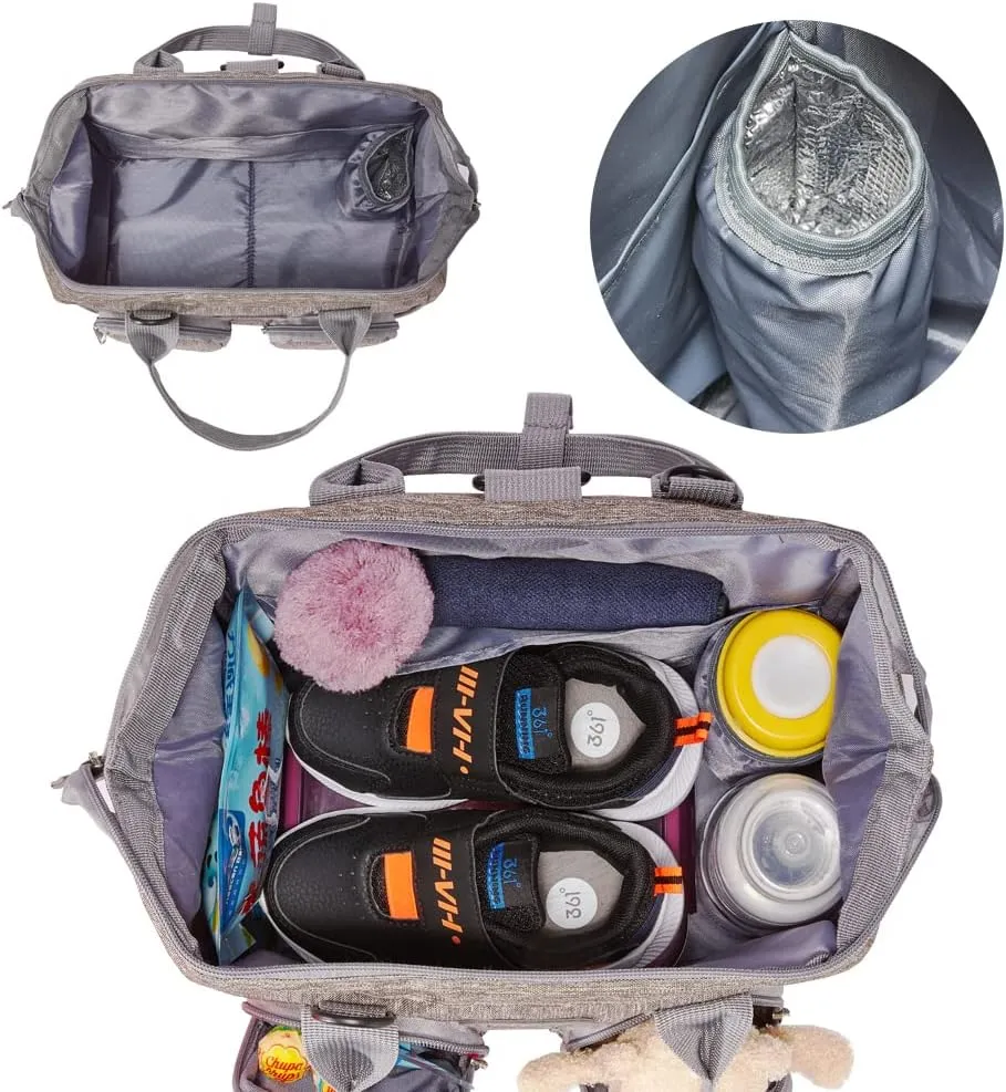 Diaper Bag Backpack- Baby Waterproof Multi-Function Mini Smart Diaper Bag Backpack Baby Messenger for Outdoor & Working Mothers, Medium Size (Grey)