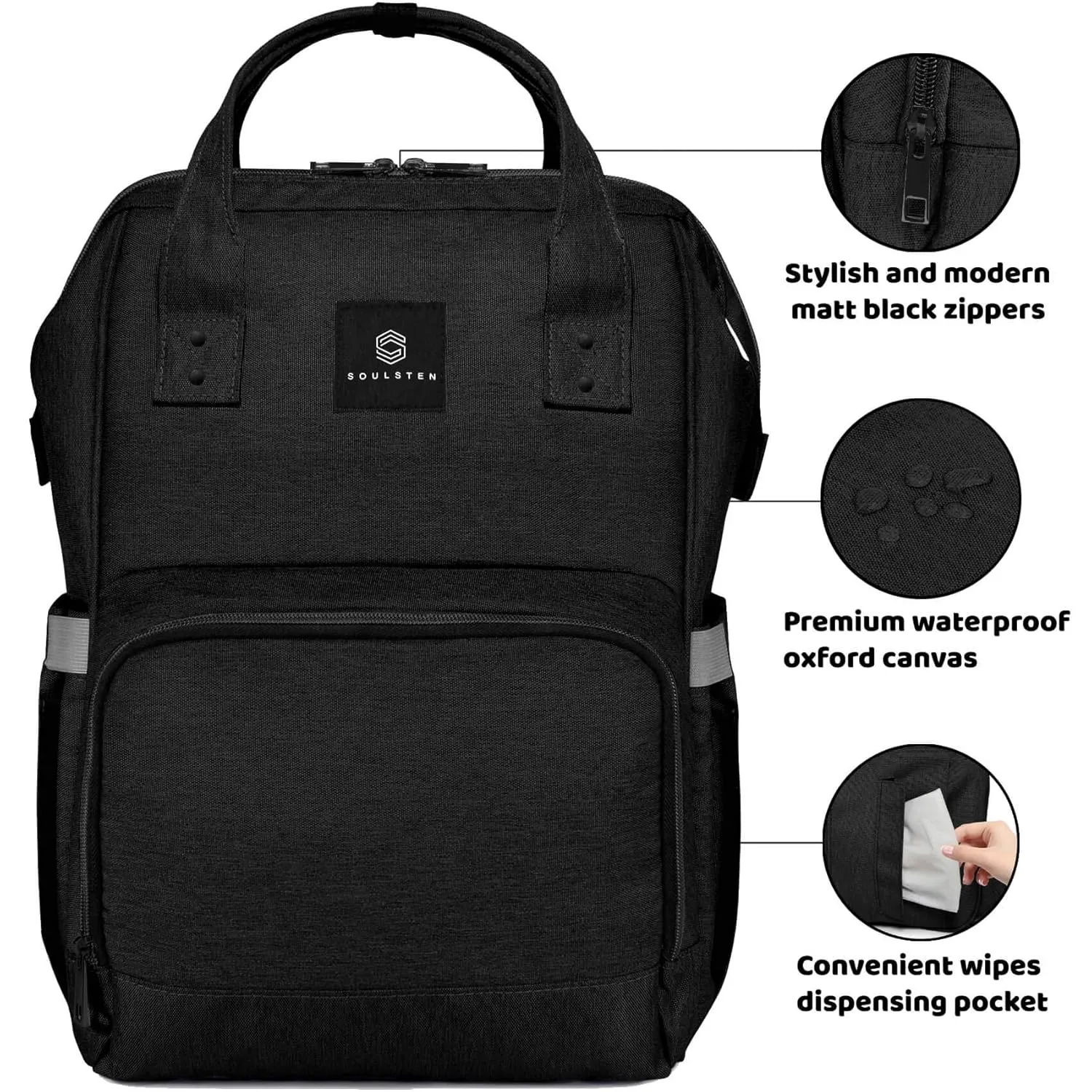 Diaper Bag Backpack for Mom and Dad - Unisex Baby Backpack Diaper Bag with Stroller Straps - Multifunctional, Waterproof, and Stylish Diaper Backpack - Midnight Black