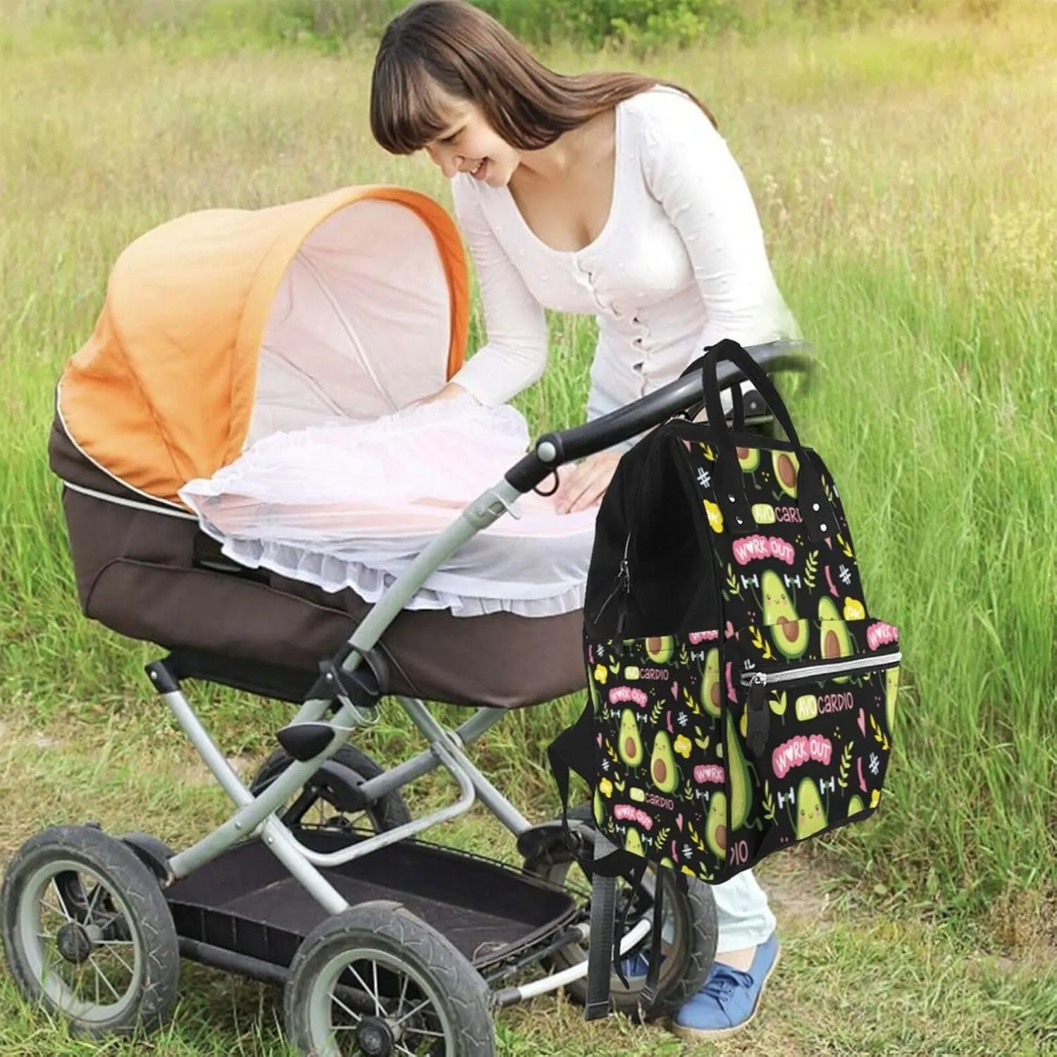Diaper Bag Backpack For Women, Avocado Work Out Waterproof Multifunction Travel Pack Maternity Baby Changing Bags, Nappy Baby Bags With Multi-Function For Baby