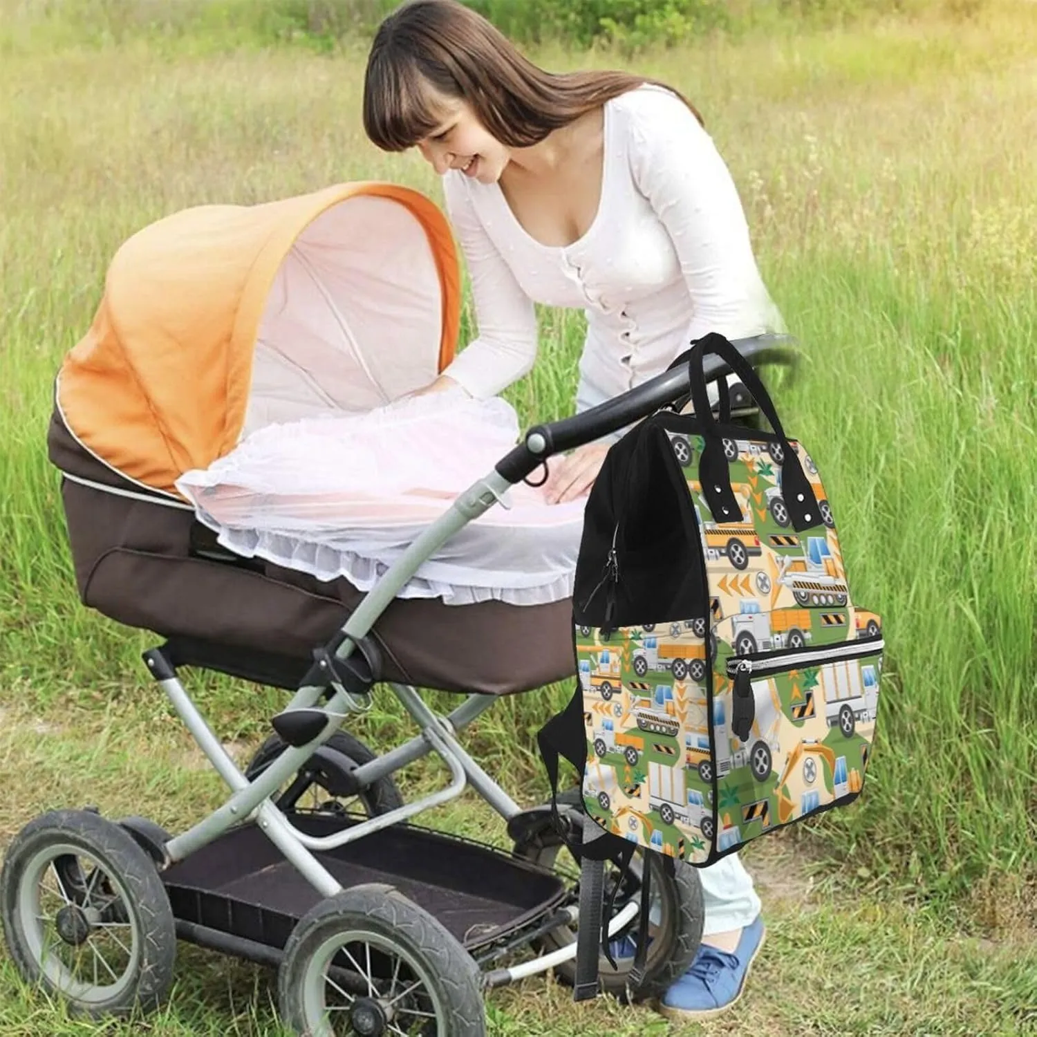 Diaper Bag Backpack For Women, Construction Machinery1 Waterproof Multifunction Travel Pack Maternity Baby Changing Bags, Nappy Baby Bags With Multi-Function For Baby
