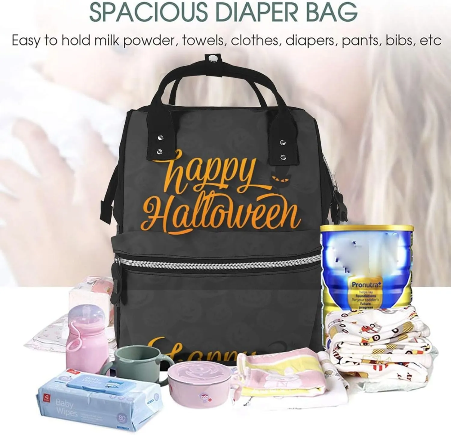 Diaper Bag Backpack For Women, Happy Halloween Waterproof Multifunction Travel Pack Maternity Baby Changing Bags, Nappy Baby Bags With Multi-Function For Baby