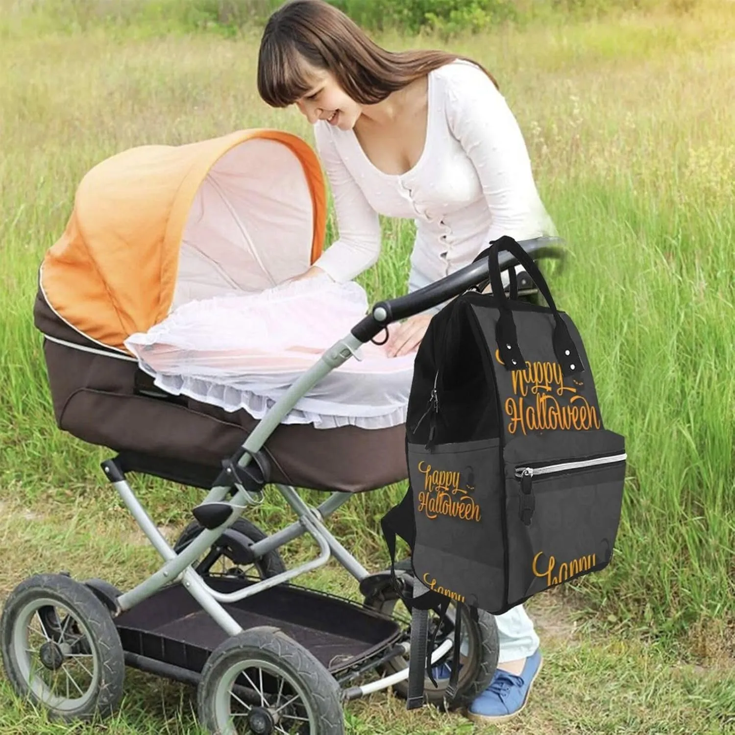Diaper Bag Backpack For Women, Happy Halloween Waterproof Multifunction Travel Pack Maternity Baby Changing Bags, Nappy Baby Bags With Multi-Function For Baby