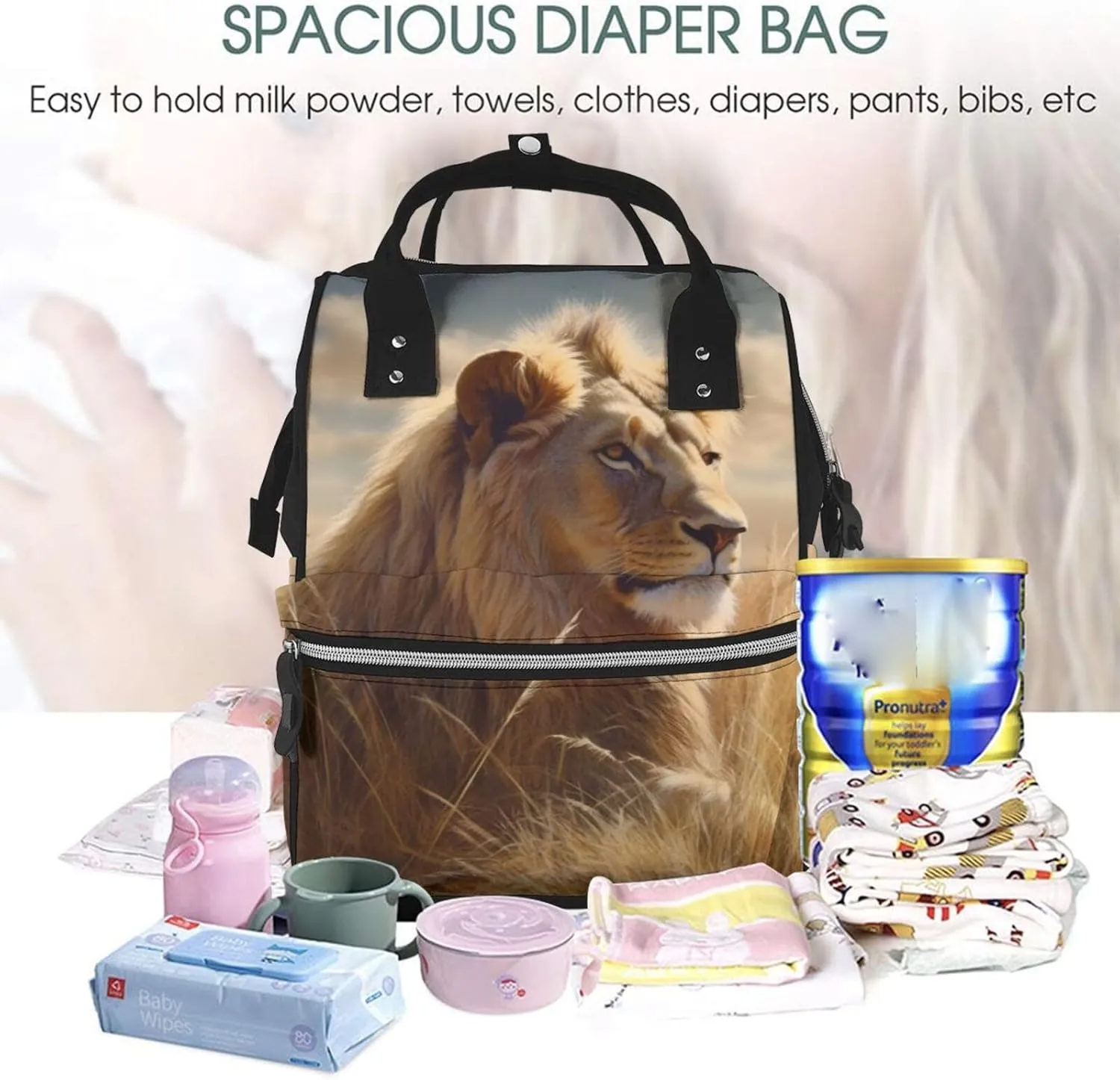 Diaper Bag Backpack for Women Waterproof Mummy Backpack Large Nappy Bag Prairie lion Nursing Bag