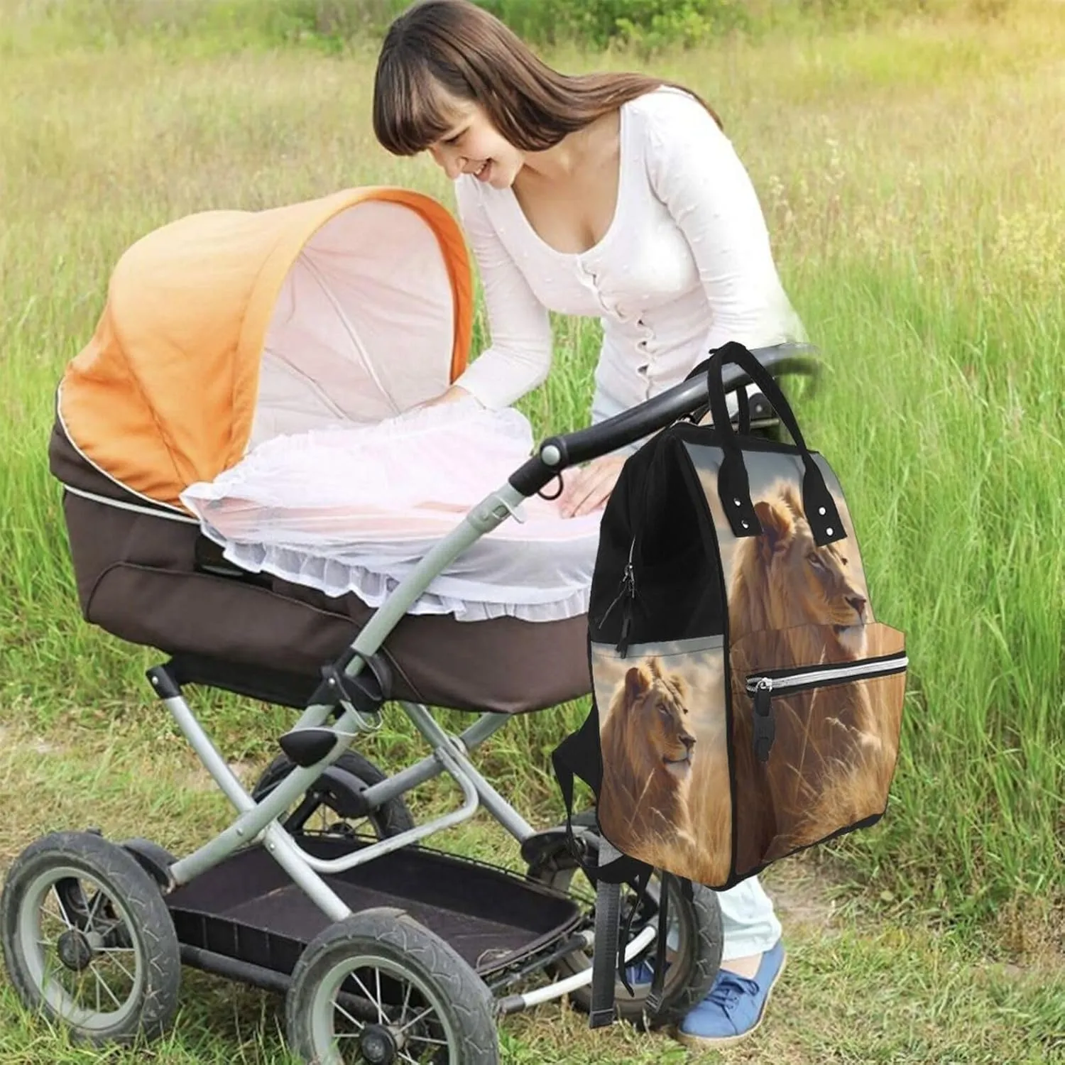 Diaper Bag Backpack for Women Waterproof Mummy Backpack Large Nappy Bag Prairie lion Nursing Bag