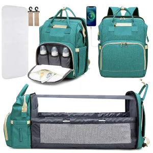 Diaper Bag Backpack, Large Baby Diaper Bags for Boys Girls, Baby Bag with USB Charging Port, Multifunction Waterproof Travel Back Pack for Moms Dads, Green