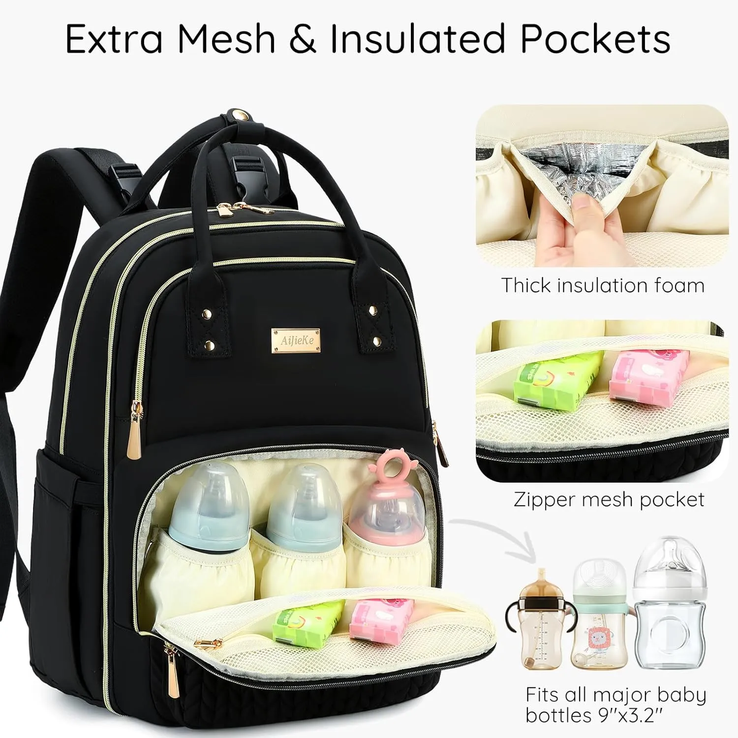 Diaper Bag Backpack - Large Multi functional, Boys, Girls & Baby Travel Essentials Tote with Changing Pad, Insulated Pockets, Stroller Straps, Waterproof - Baby Backpack for Mom & Maternity (Black)