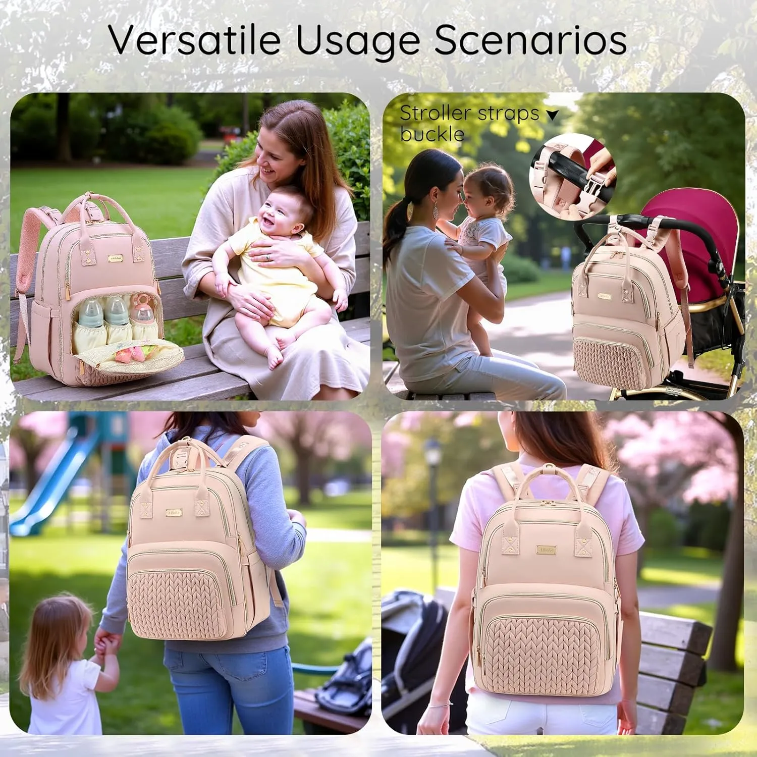 Diaper Bag Backpack - Large Multi functional, Boys, Girls & Baby Travel Essentials Tote with Changing Pad, Insulated Pockets, Stroller Straps, Waterproof - Baby Backpack for Mom & Maternity (Pink)