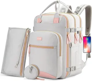 Diaper Bag Backpack, Multi function Baby Bag with Portable Changing Pad, Pacifier Holder,Waterproof Diaper Bags with USB Charging Port,Anti-Theft Travel Backpack for Mom, Dad, Newborn (Gray)