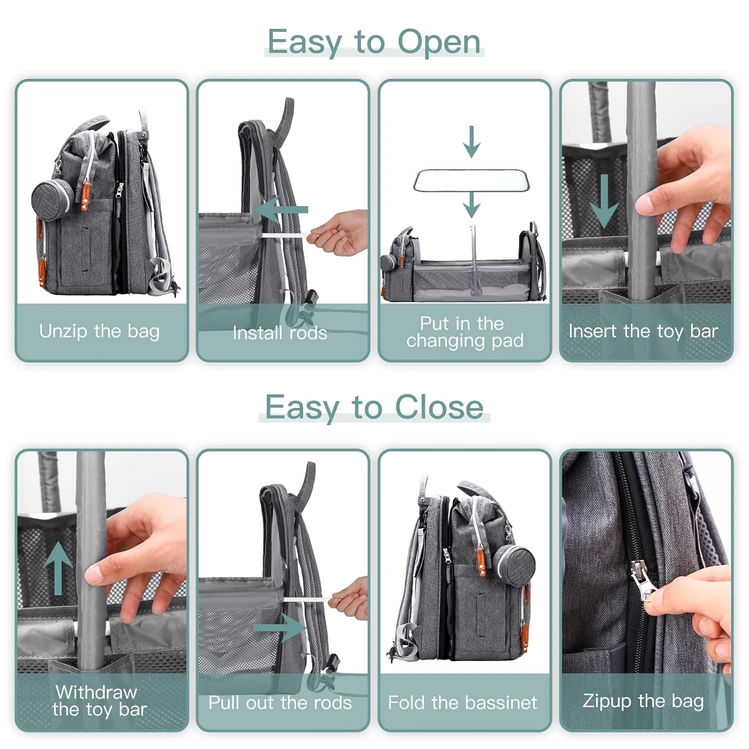 Diaper Bag Backpack with Changing Station, Extra Large Diaper Bag, Multifunctional Diaper Bag, Baby Bag, Deep Gray