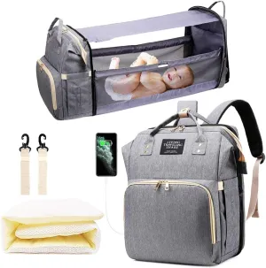 Diaper Bag Backpack with Changing Station, Nappy Baby Bags with Portable Changing Pad, 900D Waterproof Multi-Function Travel Portable Mommy Bag, Gray