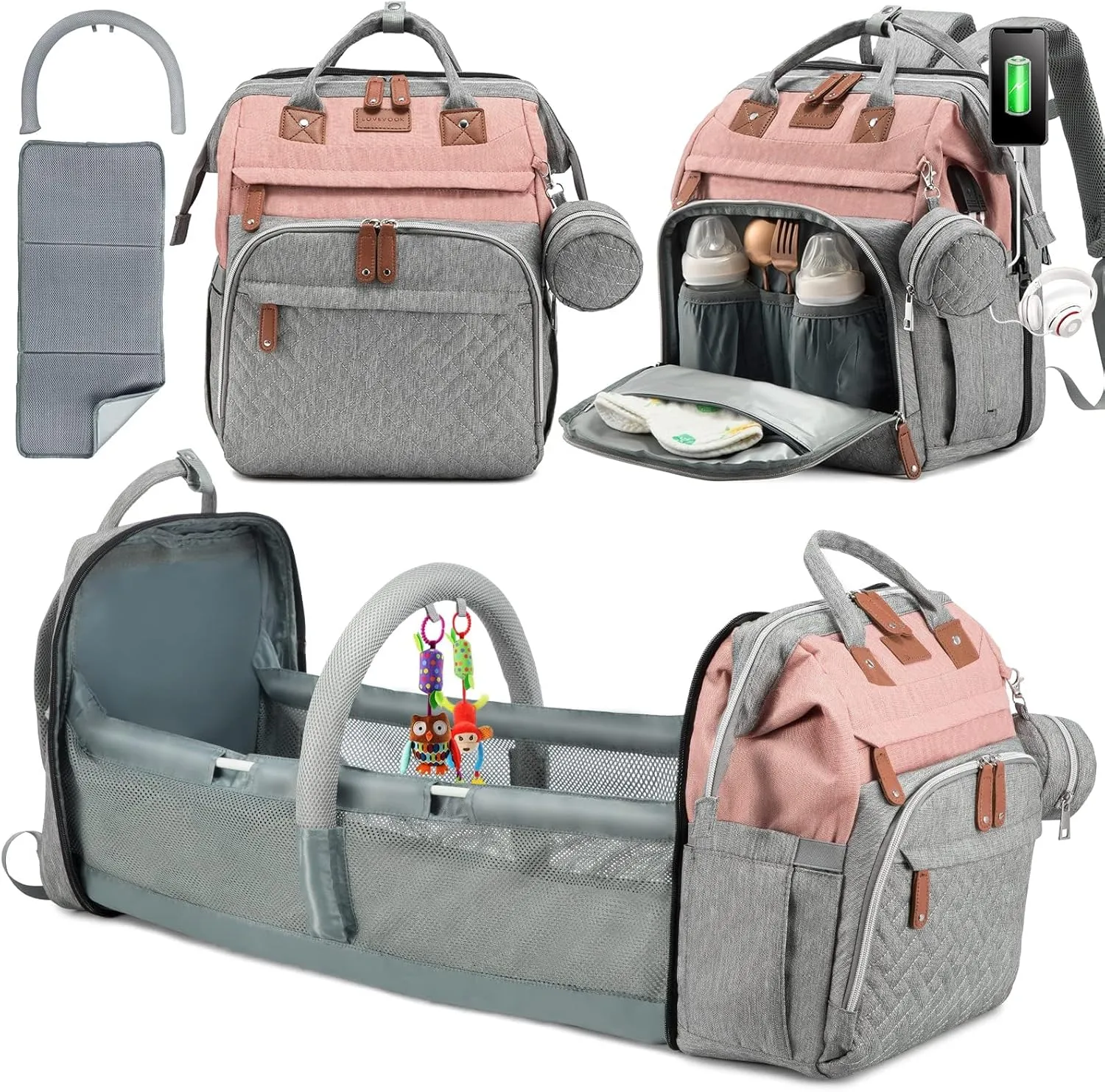 Diaper Bag Backpack with Changing Station, Spacious Durable Baby Travel Bag for Moms & Dads, with USB Port & Insulated Pockets, Large Capacity, Stylish for boys girls, Essential Newborn Gear