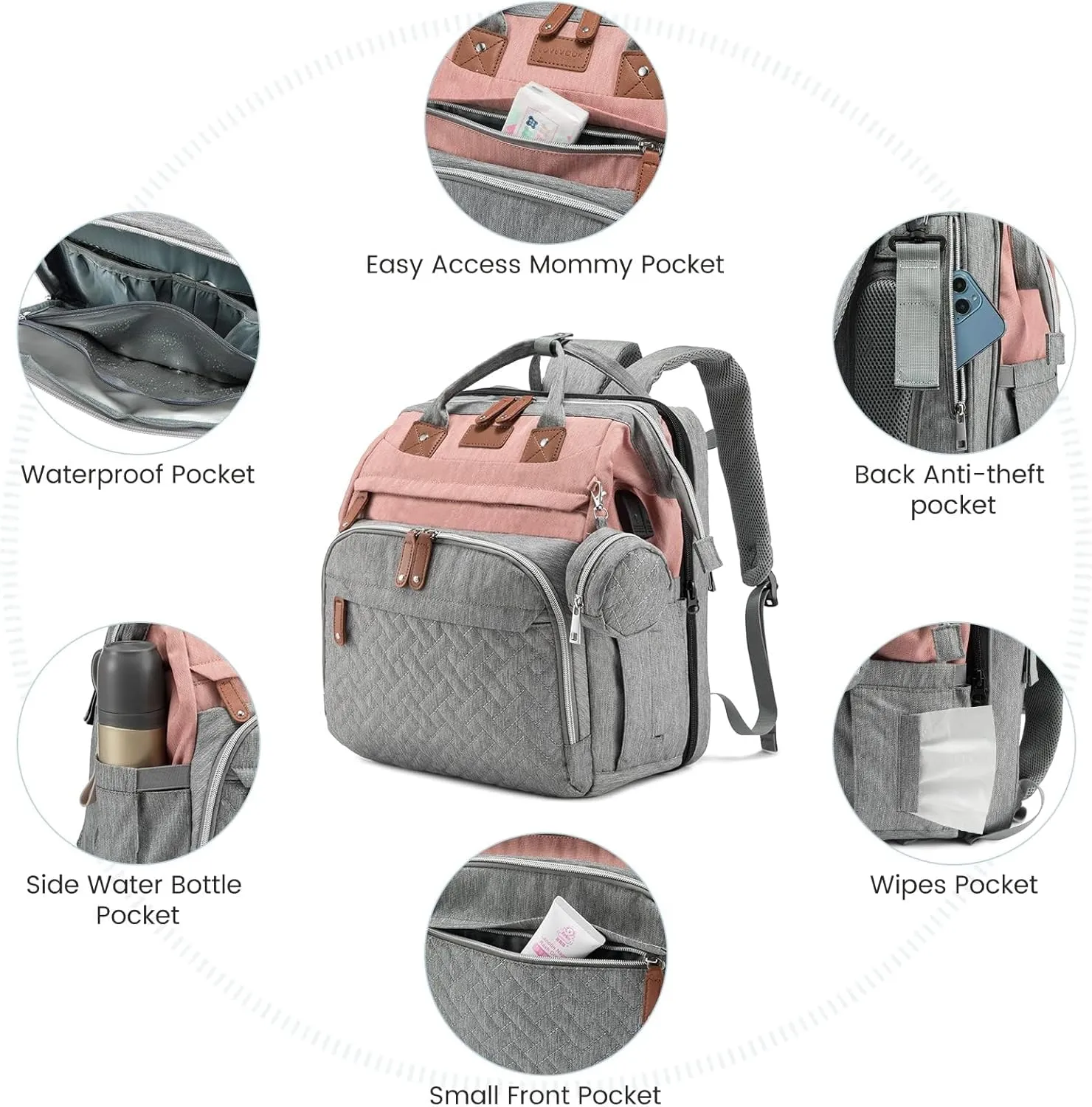 Diaper Bag Backpack with Changing Station, Spacious Durable Baby Travel Bag for Moms & Dads, with USB Port & Insulated Pockets, Large Capacity, Stylish for boys girls, Essential Newborn Gear