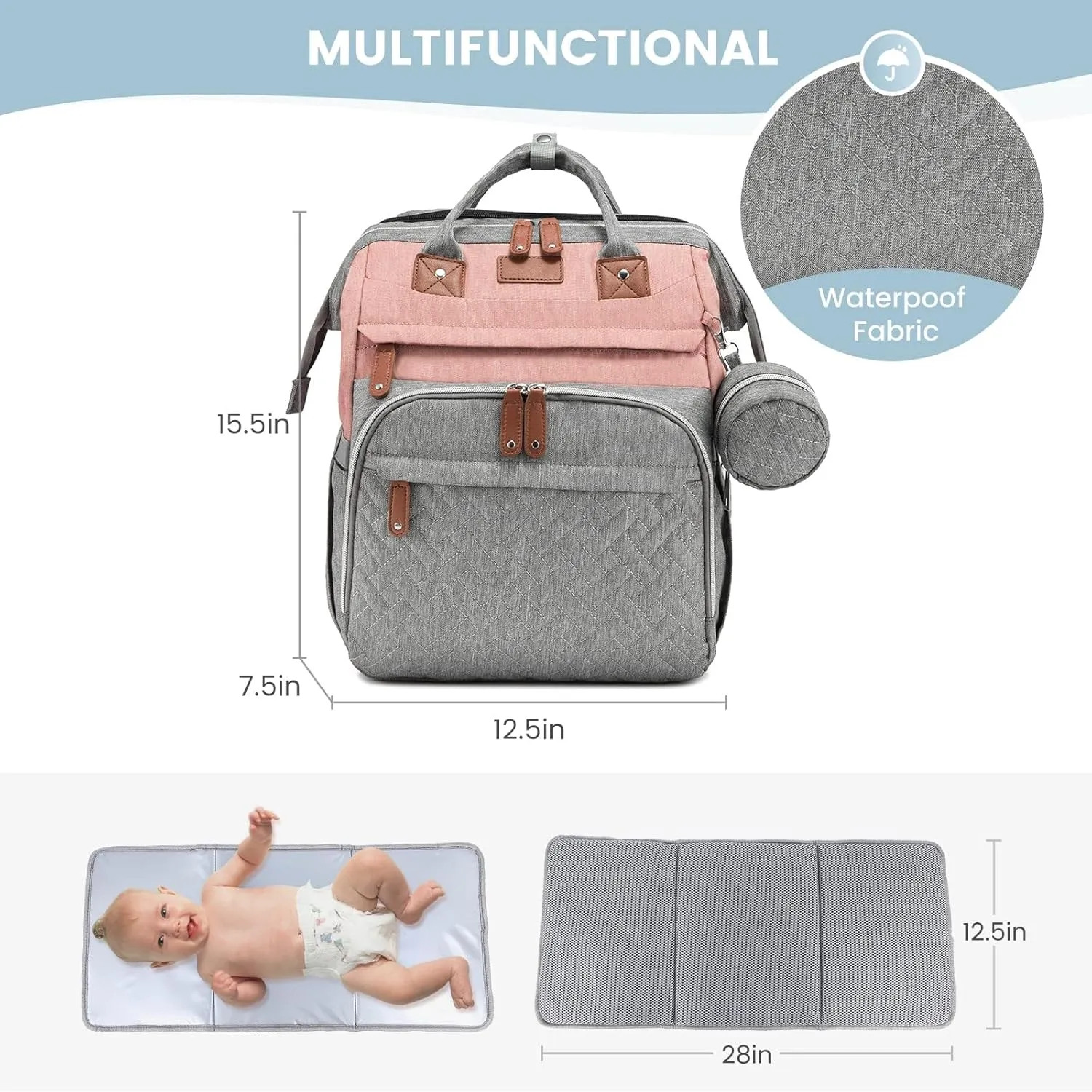 Diaper Bag Backpack with Changing Station, Spacious Durable Baby Travel Bag for Moms & Dads, with USB Port & Insulated Pockets, Large Capacity, Stylish for boys girls, Essential Newborn Gear