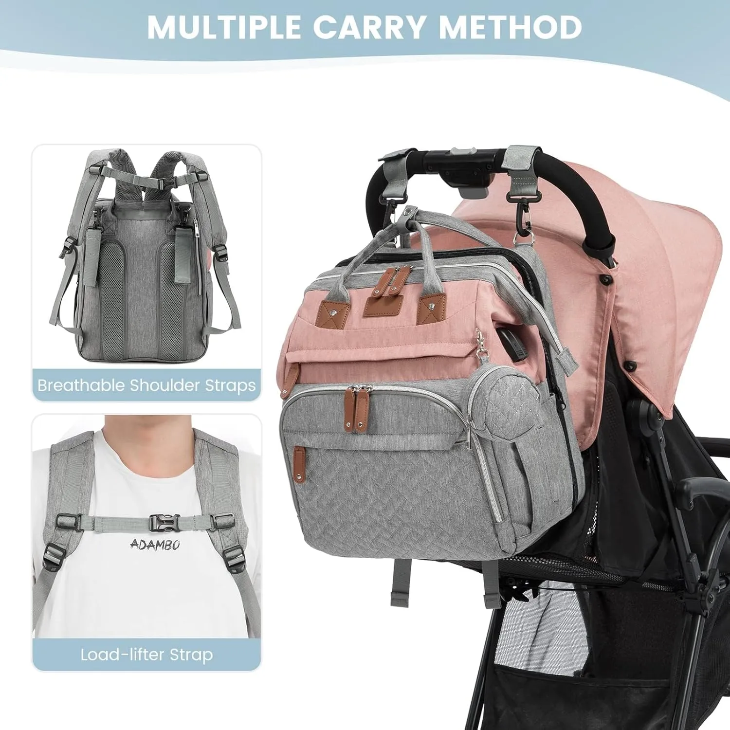 Diaper Bag Backpack with Changing Station, Spacious Durable Baby Travel Bag for Moms & Dads, with USB Port & Insulated Pockets, Large Capacity, Stylish for boys girls, Essential Newborn Gear