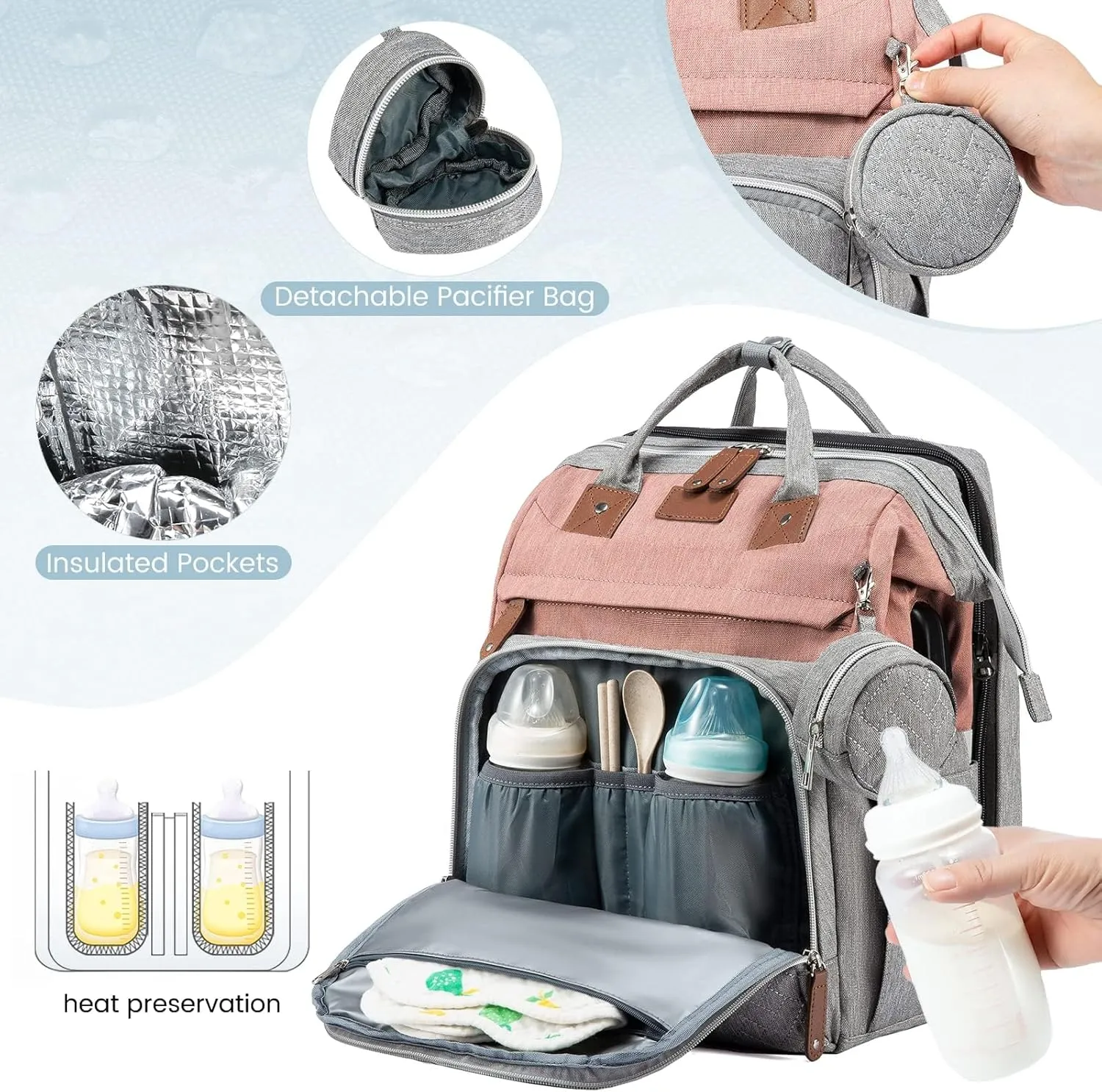 Diaper Bag Backpack with Changing Station, Spacious Durable Baby Travel Bag for Moms & Dads, with USB Port & Insulated Pockets, Large Capacity, Stylish for boys girls, Essential Newborn Gear