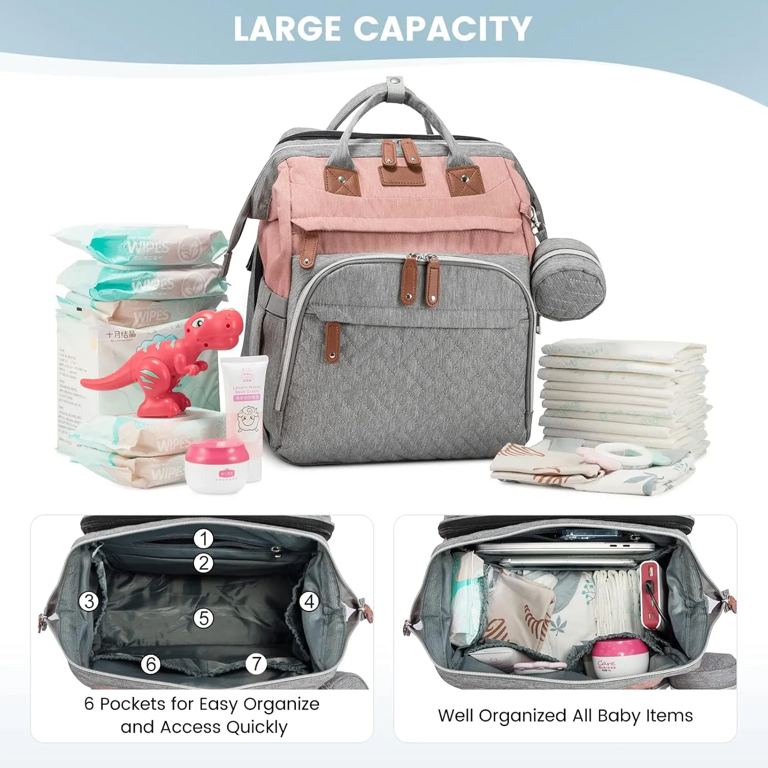 Diaper Bag Backpack with Changing Station, Spacious Durable Baby Travel Bag for Moms & Dads, with USB Port & Insulated Pockets, Large Capacity, Stylish for boys girls, Essential Newborn Gear