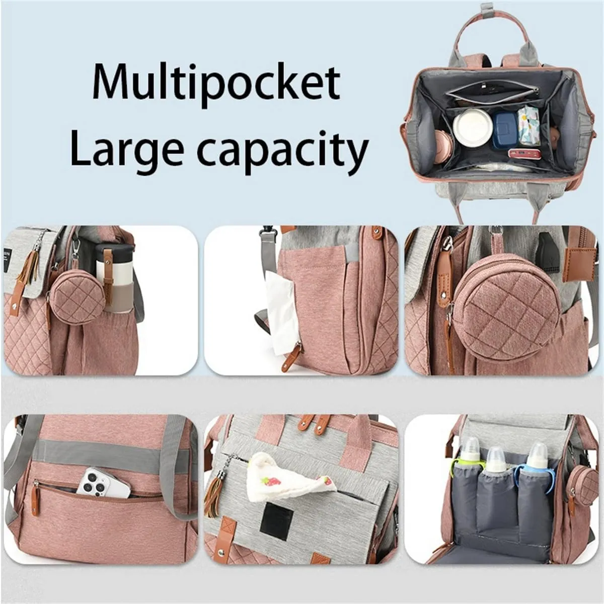 Diaper Bag Backpack with Pacifier Case, Diaper Bag Backpack for Women Large Capacity with Insulated Pockets (Dark grey)