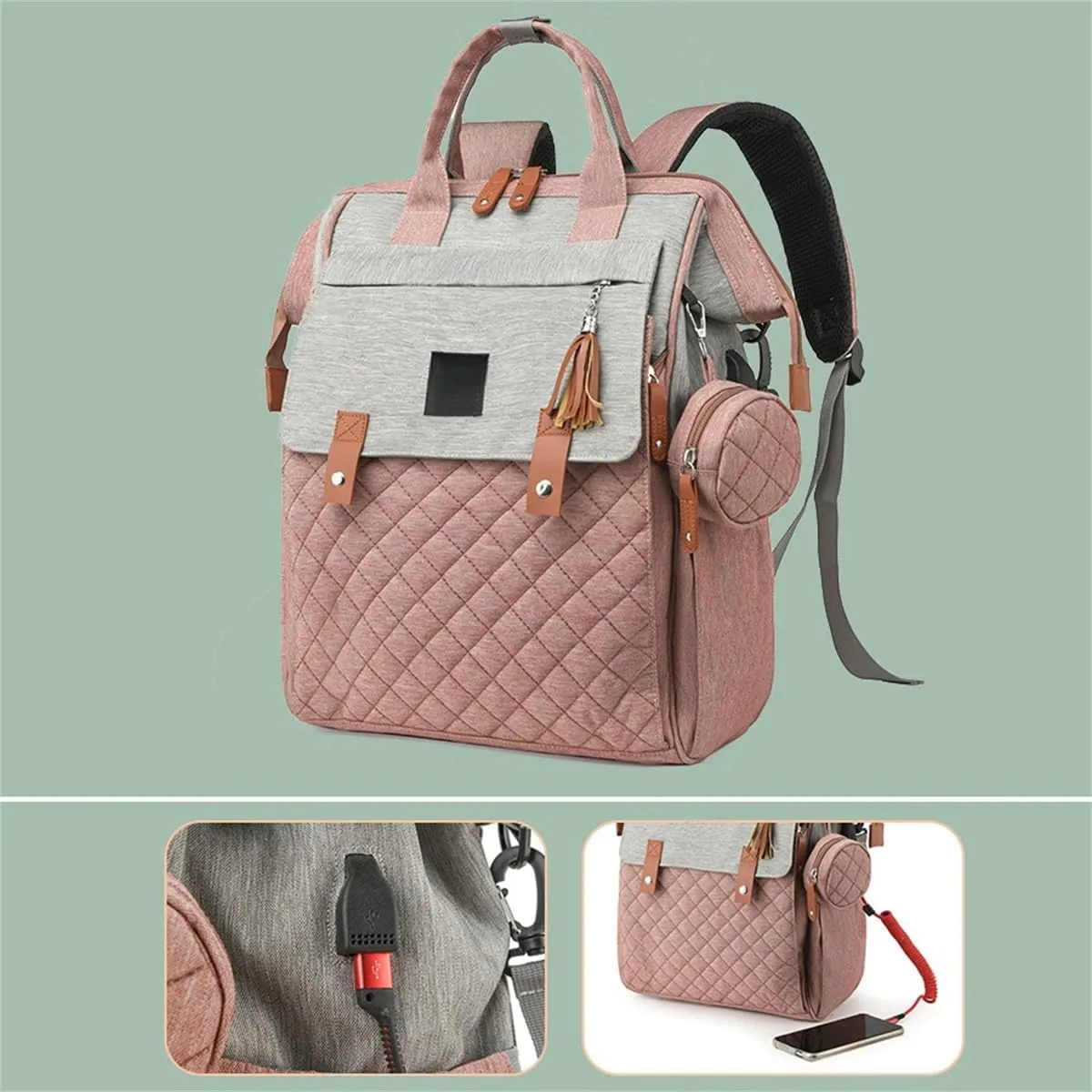 Diaper Bag Backpack with Pacifier Case, Diaper Bag Backpack for Women Large Capacity with Insulated Pockets (Dark grey)