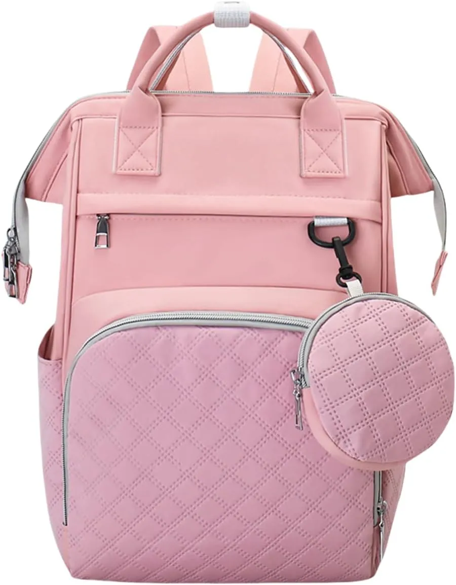 Diaper Bag Backpack with Pacifier Case, Large Capacity Travel Waterproof Insulated Mommy Bag (Pink)