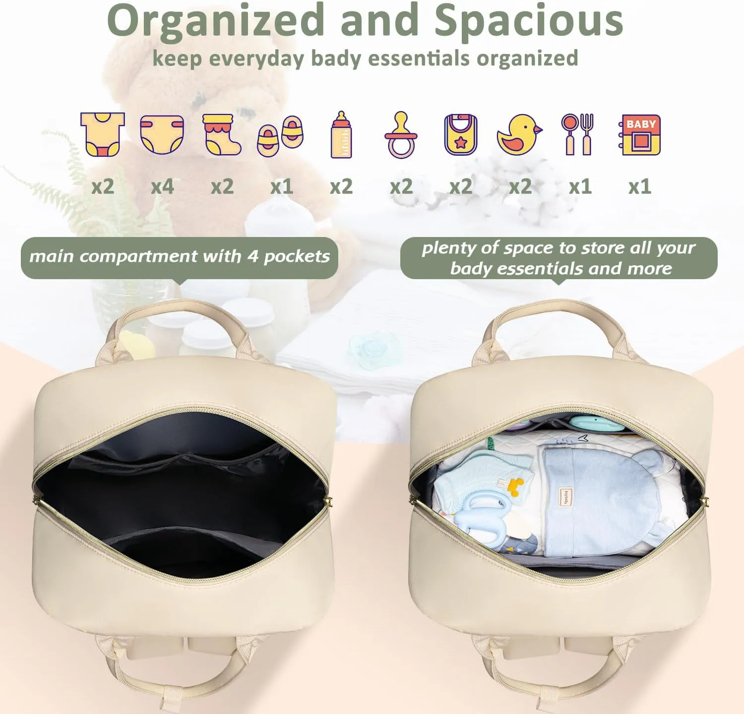 Diaper Bag Backpack,Baby Essentials Diapers Bag with Pacifier Case,Multipurpose Stylish Large Capacity Travel Backpack for Baby Girl/Boy(M-Beige)