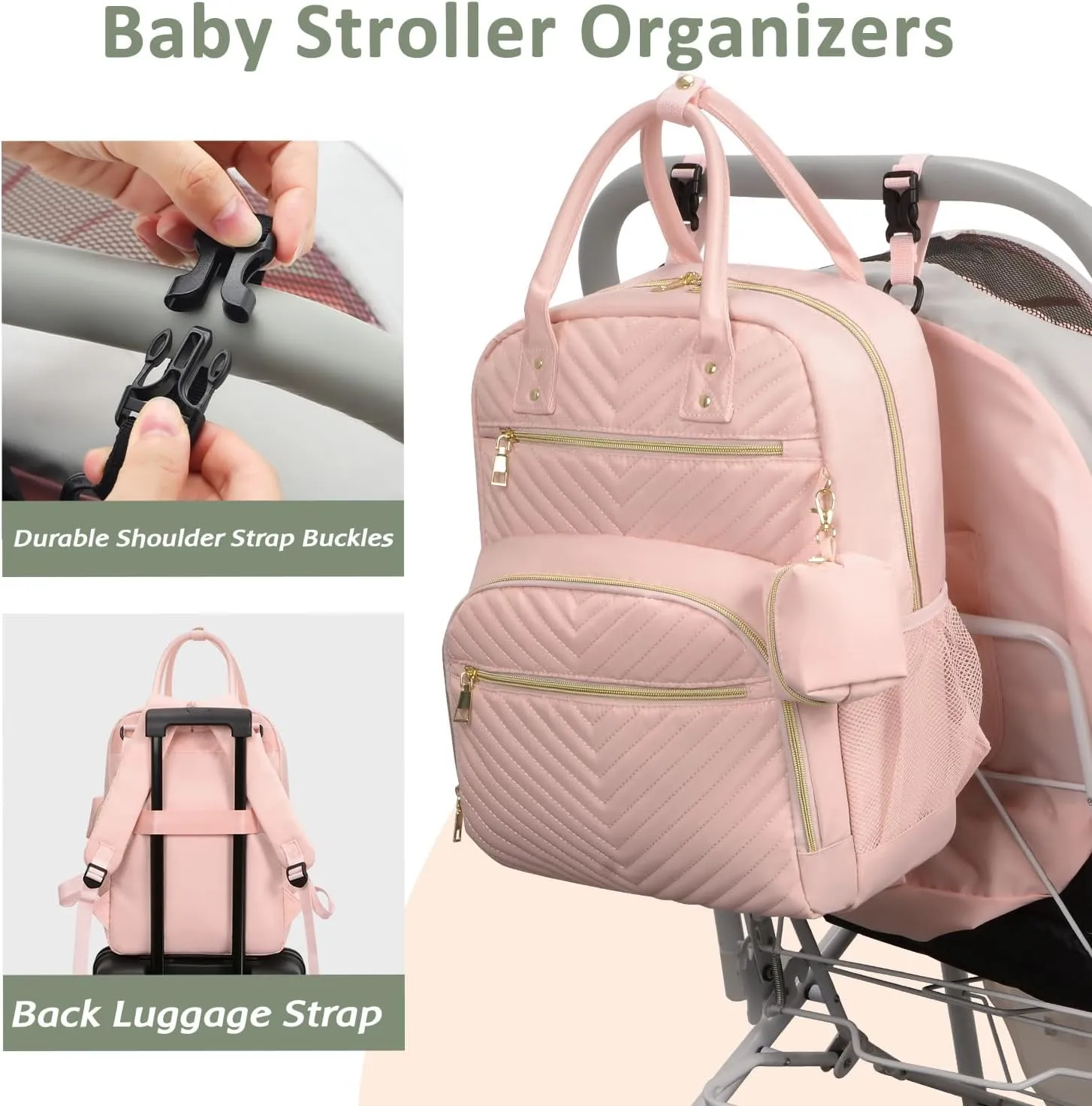 Diaper Bag Backpack,Baby Essentials Diapers Bag with Pacifier Case,Multipurpose Stylish Large Capacity Travel Backpack for Baby Girl/Boy(M-Pink)