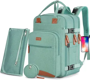 Diaper Bag Backpack,BAGPARKK Multi function Baby Bag with Portable Changing Pad, Pacifier Holder,Waterproof Diaper Bags with USB Charging Port,Anti-Theft Travel Backpack for Mom, Dad, Newborn (Green)