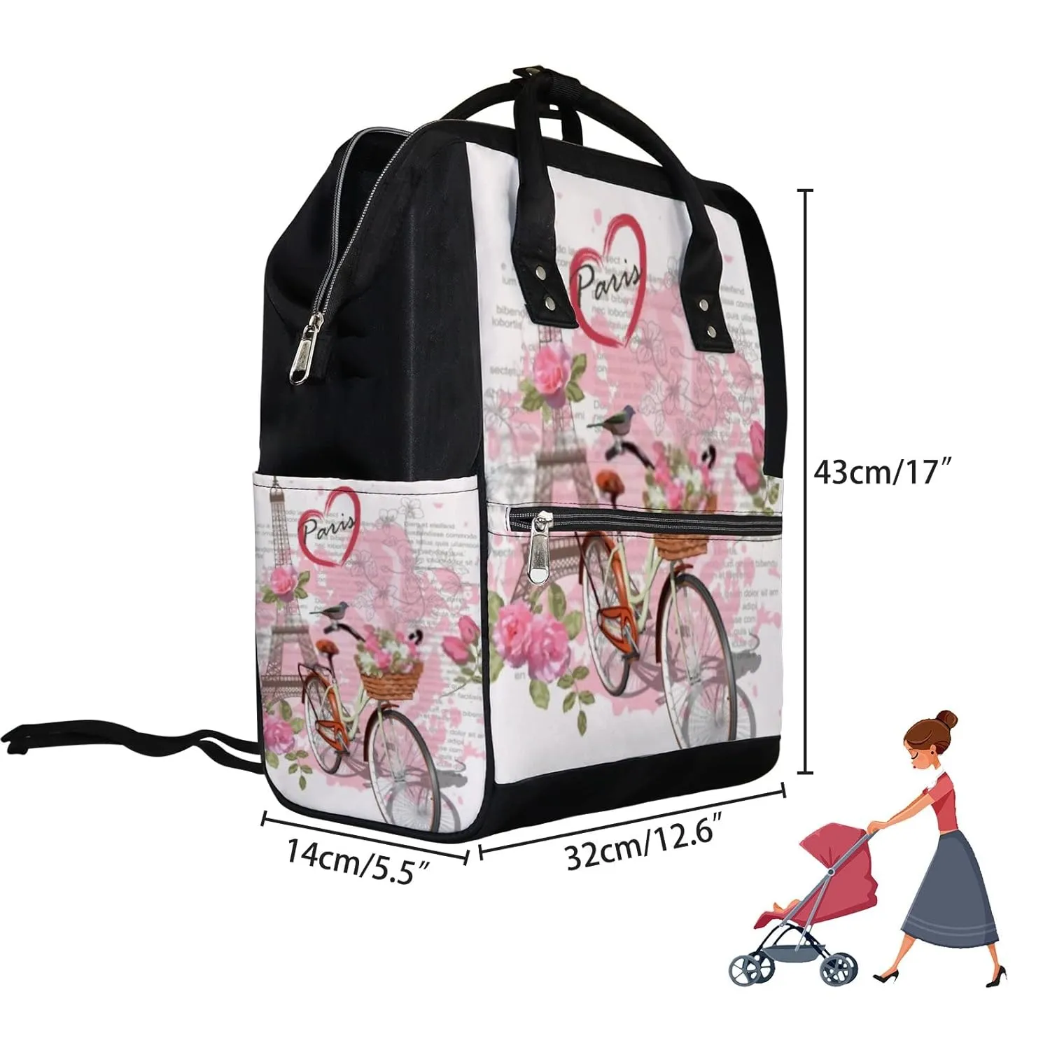 Diaper Bag Mummy Backpack Travel Romance Paris Poster Multifunction Baby Nappy Bag Large Capacity Nursing Bags Waterproof Travel Backpack