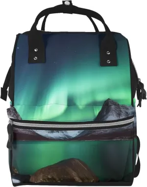 Diaper Bag Nappy Backpack Baby Bag British Flag Mummy Backpack Multifunction Changing Bags for Travel, Aurora Borealis, One Size